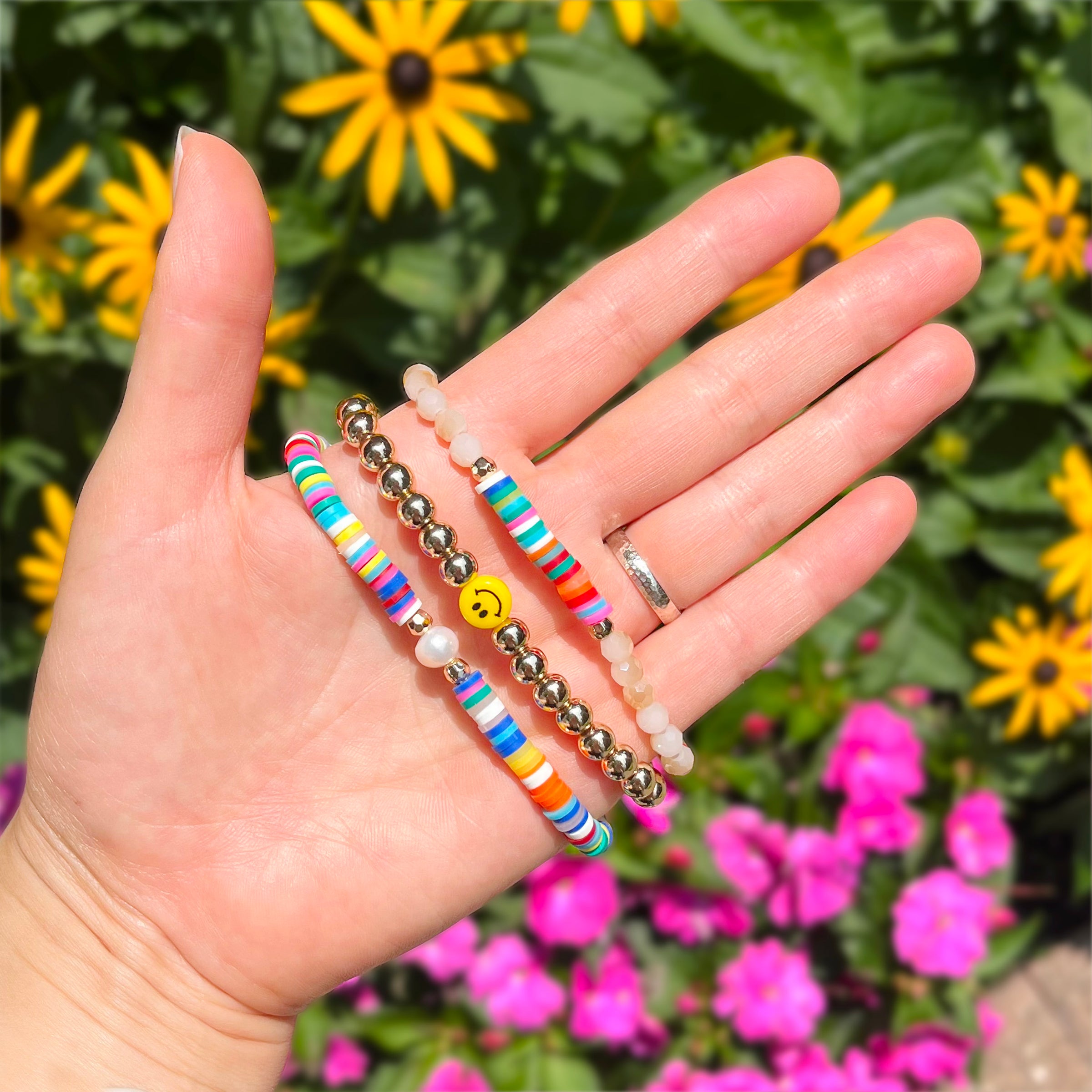 Smiley Face Stackable Set of 3 Bracelets
