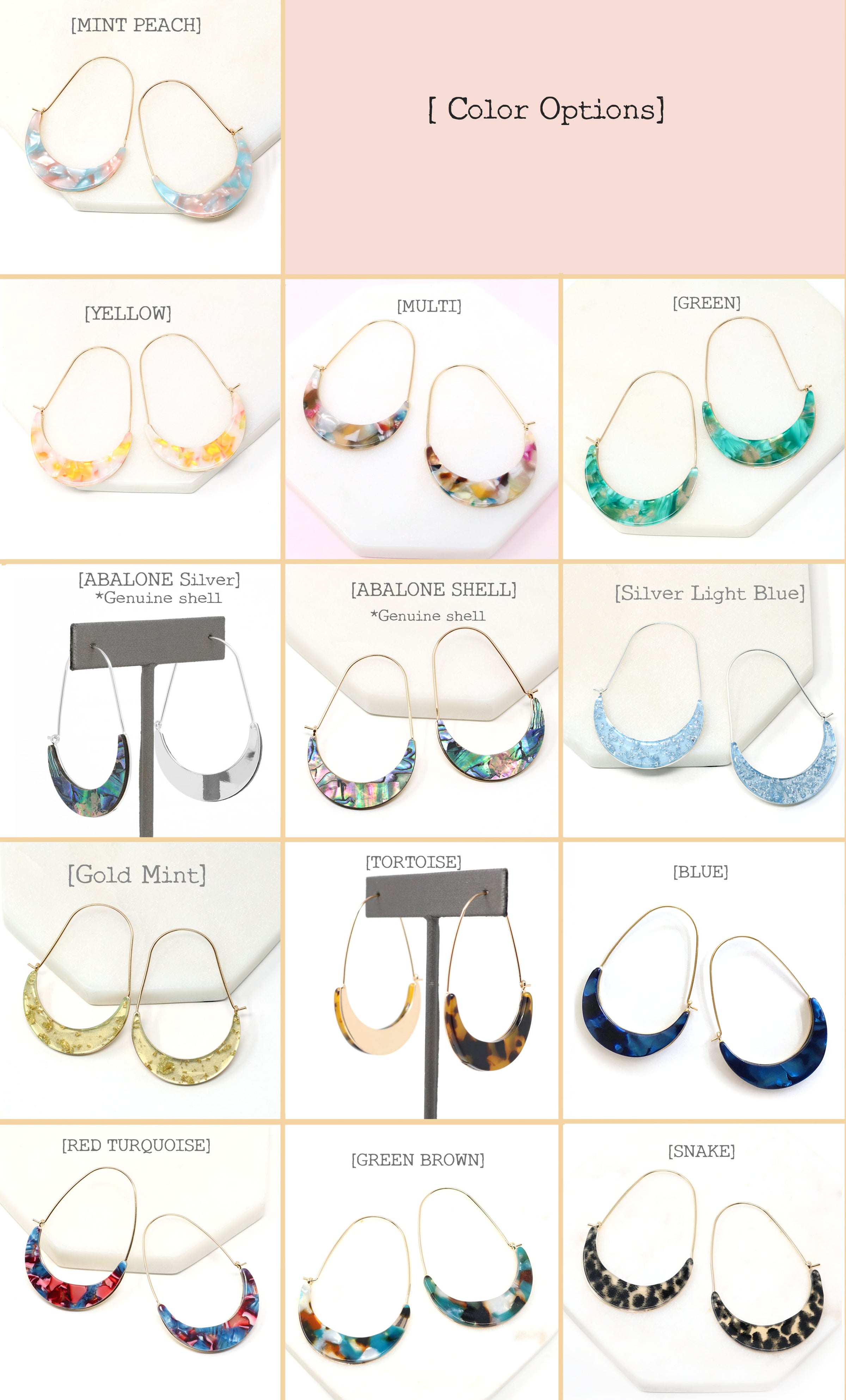 Crescent Resin Hoop Earrings