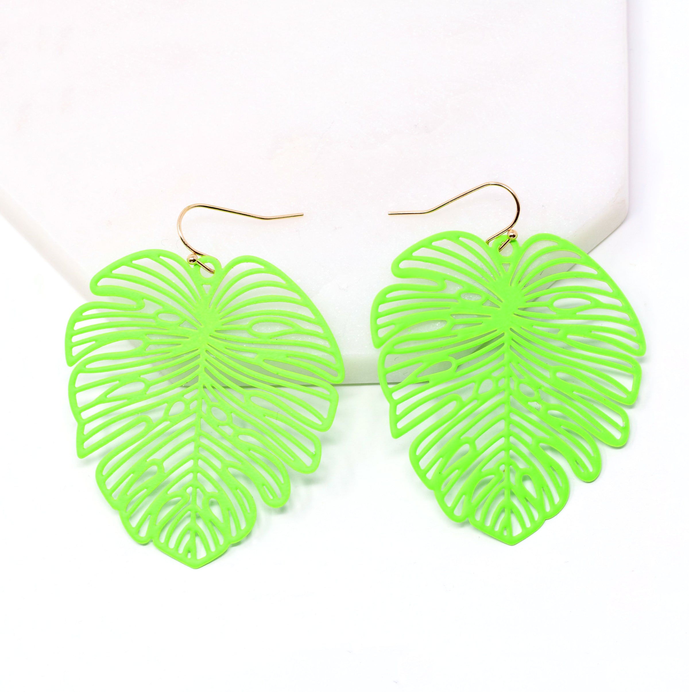 Neon Leaf Drop Earrings