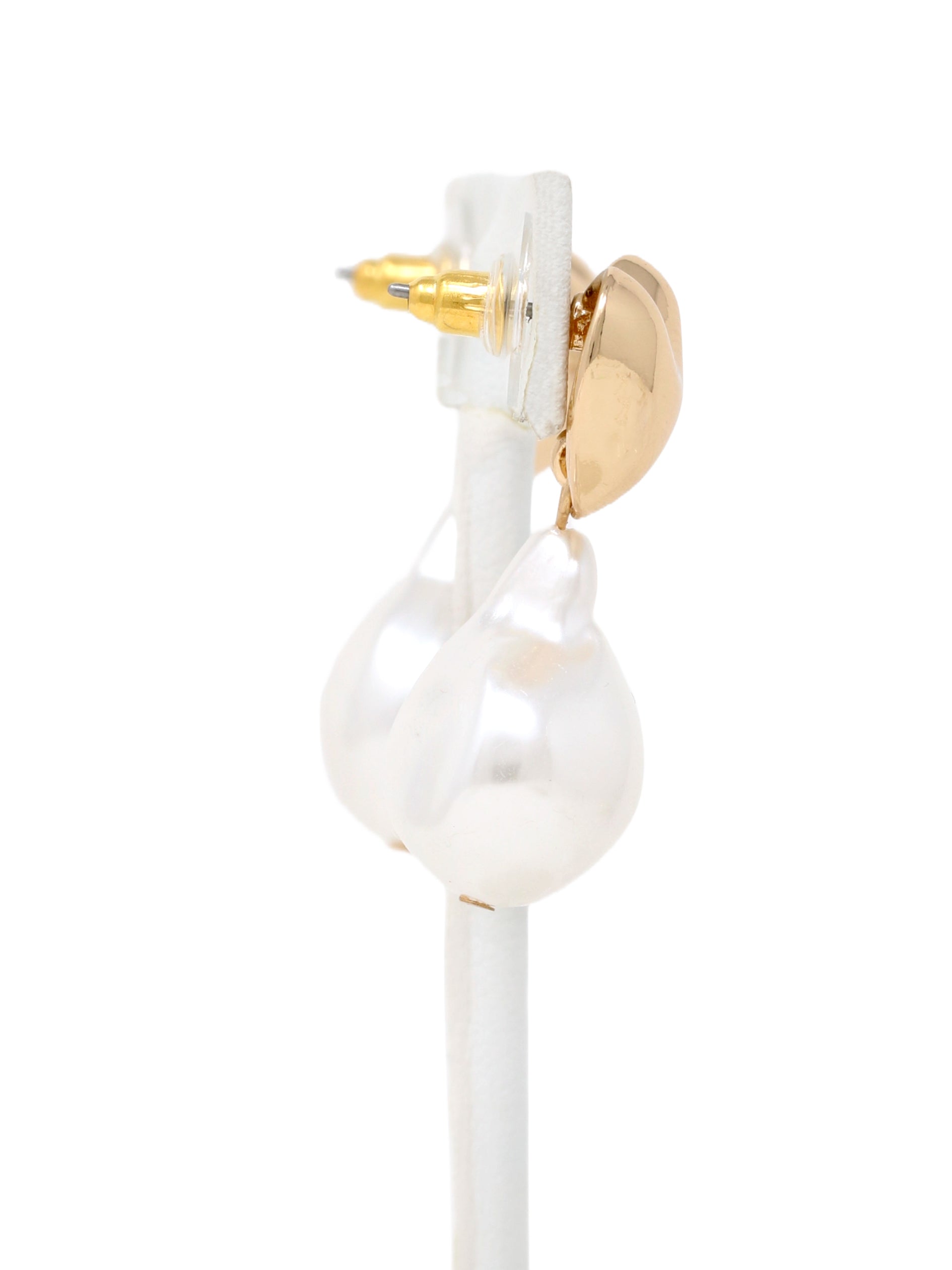 Puffy Heart & Baroque Pearl Drop Earrings