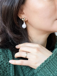 Puffy Heart & Baroque Pearl Drop Earrings