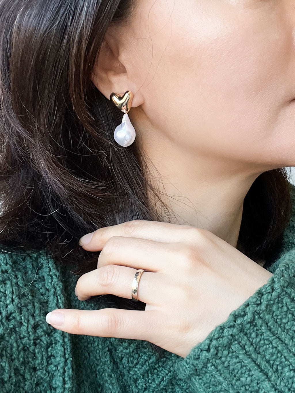 Puffy Heart & Baroque Pearl Drop Earrings