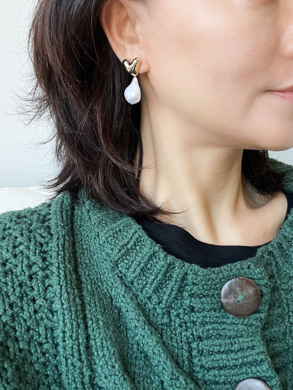 Puffy Heart & Baroque Pearl Drop Earrings