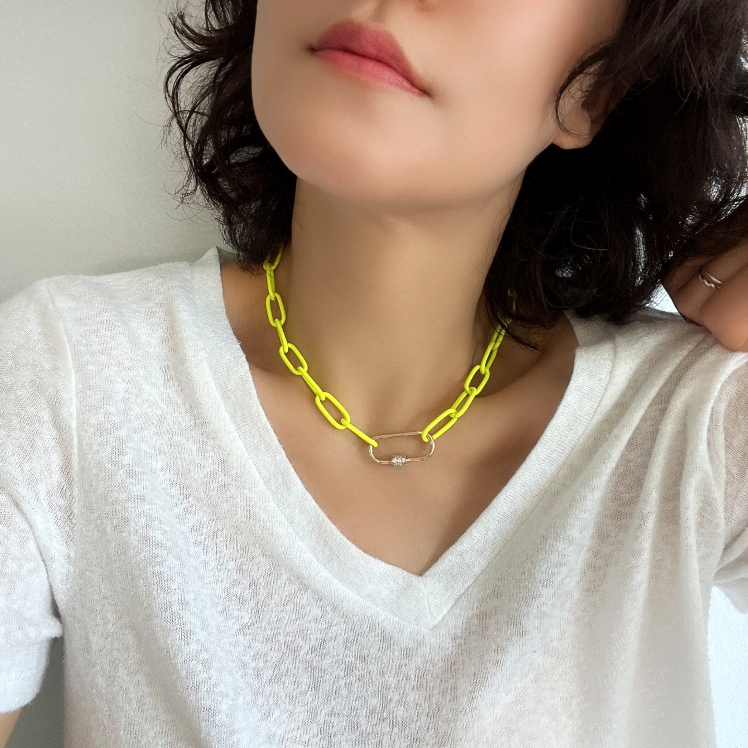 Pave Carabiner Neon Chain Necklace