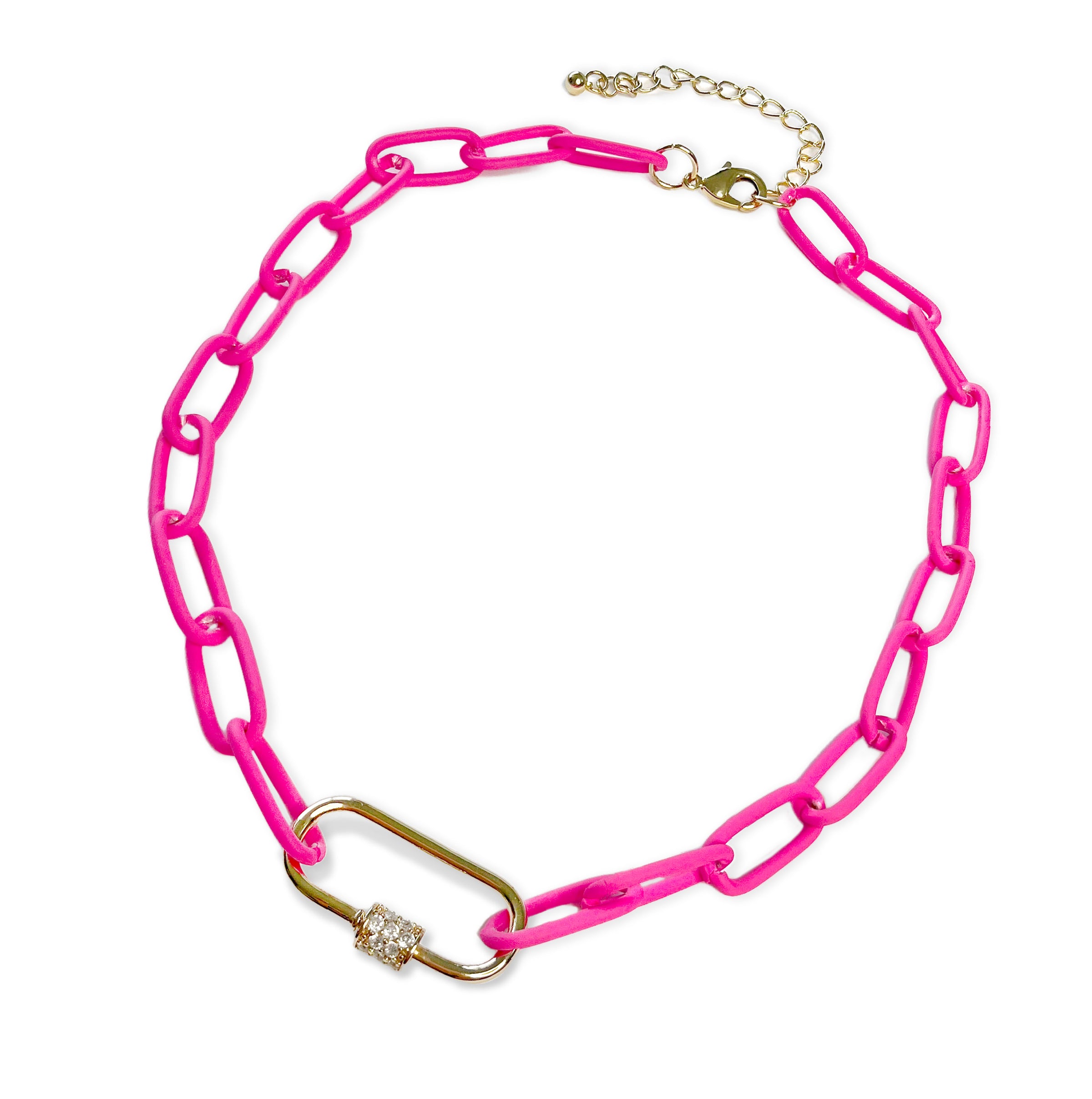 Pave Carabiner Neon Chain Necklace