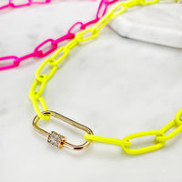Pave Carabiner Neon Chain Necklace