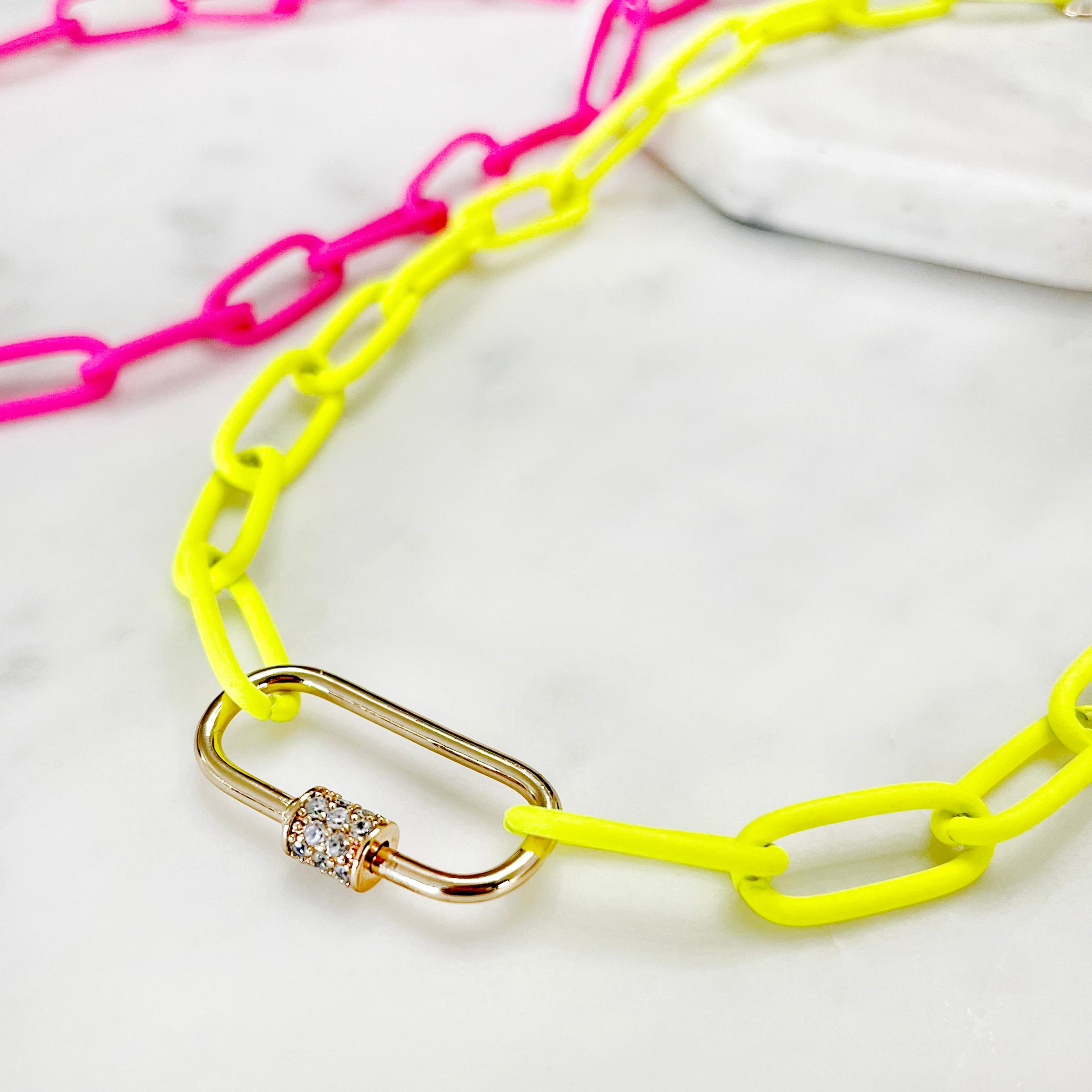 Pave Carabiner Neon Chain Necklace