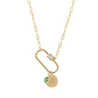 Personalized Initial & Birthstone Pave Carabiner Necklace