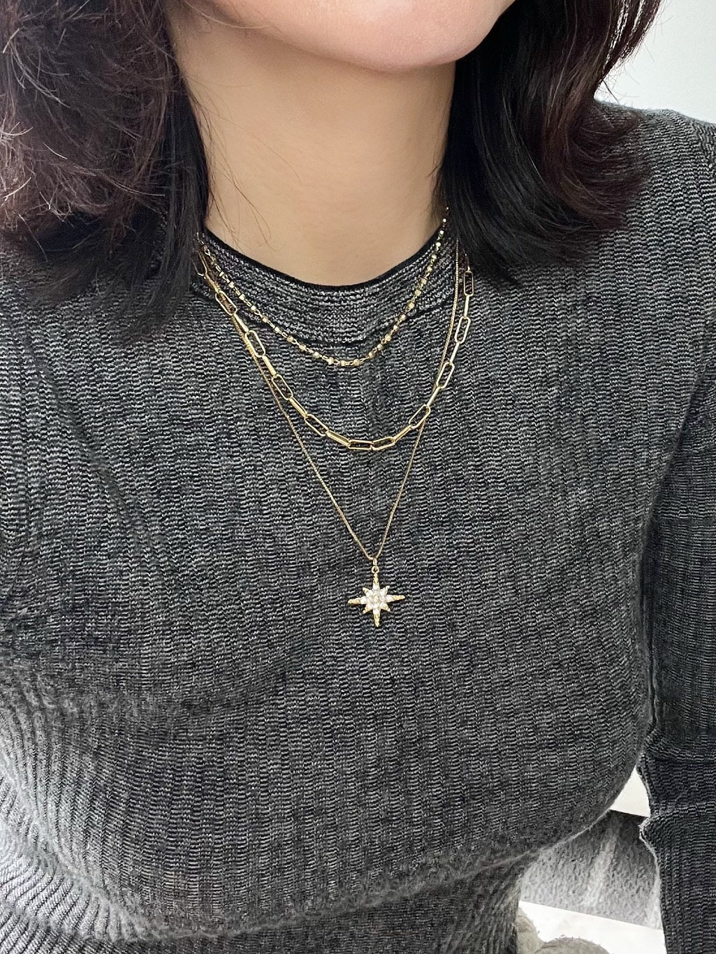 Triple Layered Sunburst Charm Necklace