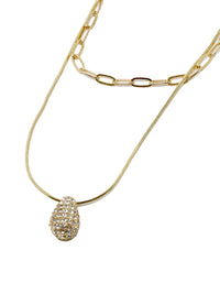 Puffy Teardrop Charm Double-Layered Choker Necklace