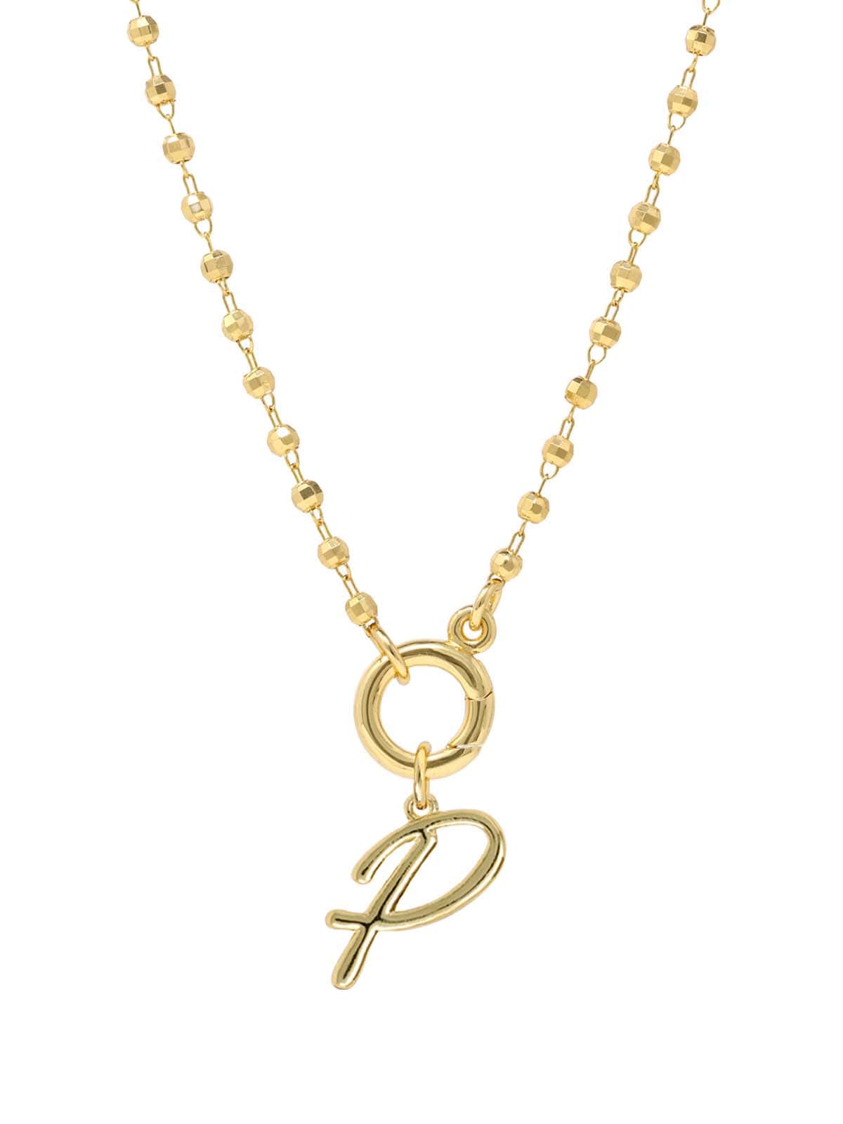 Script Initial Carabiner Short Necklace in gold.