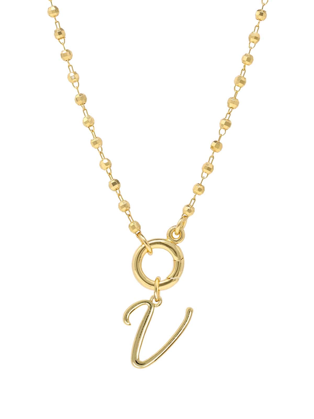 Script Initial Carabiner Short Necklace in gold.