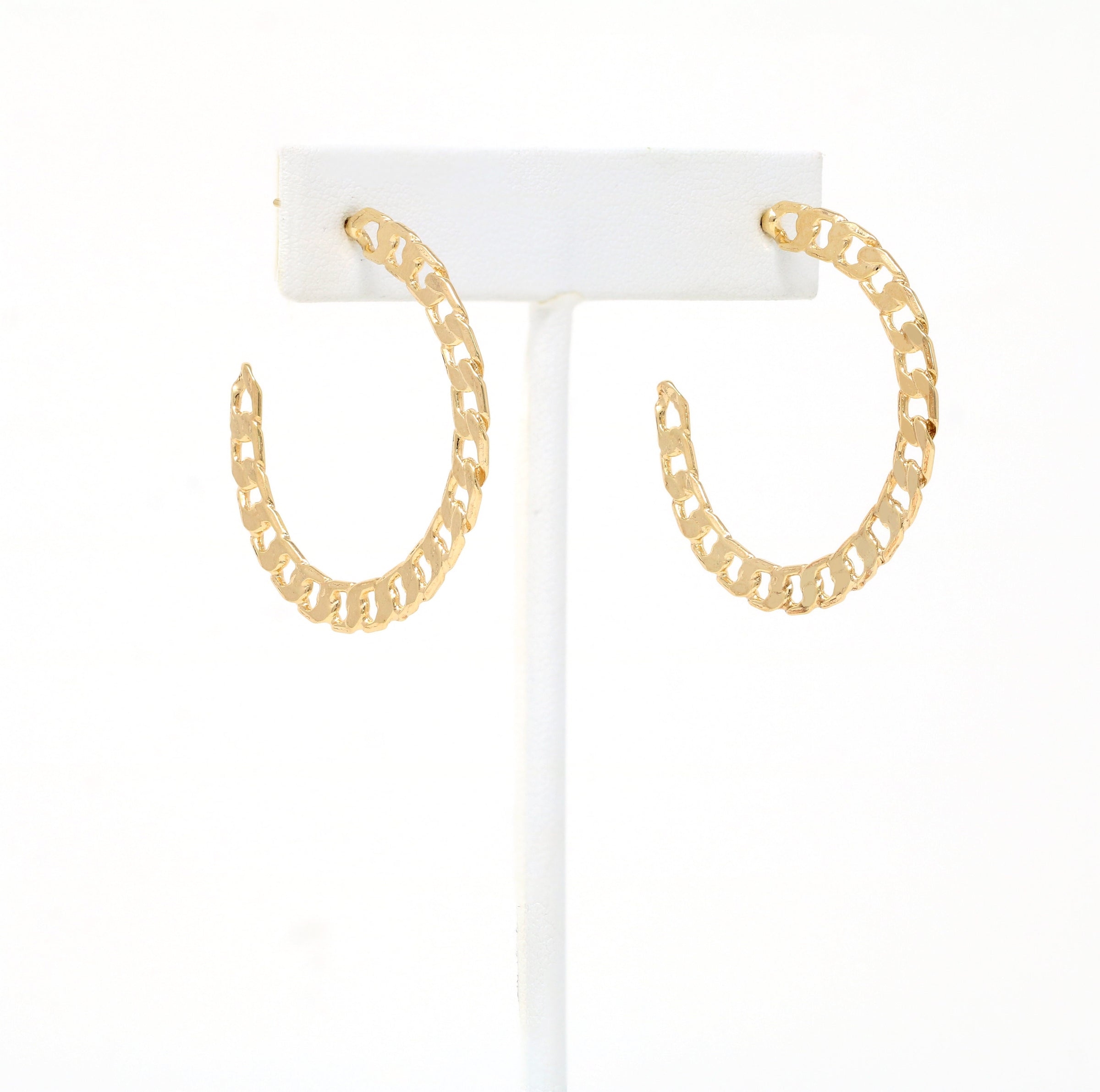Gold Filled Cuban Chain Hoop Earrings