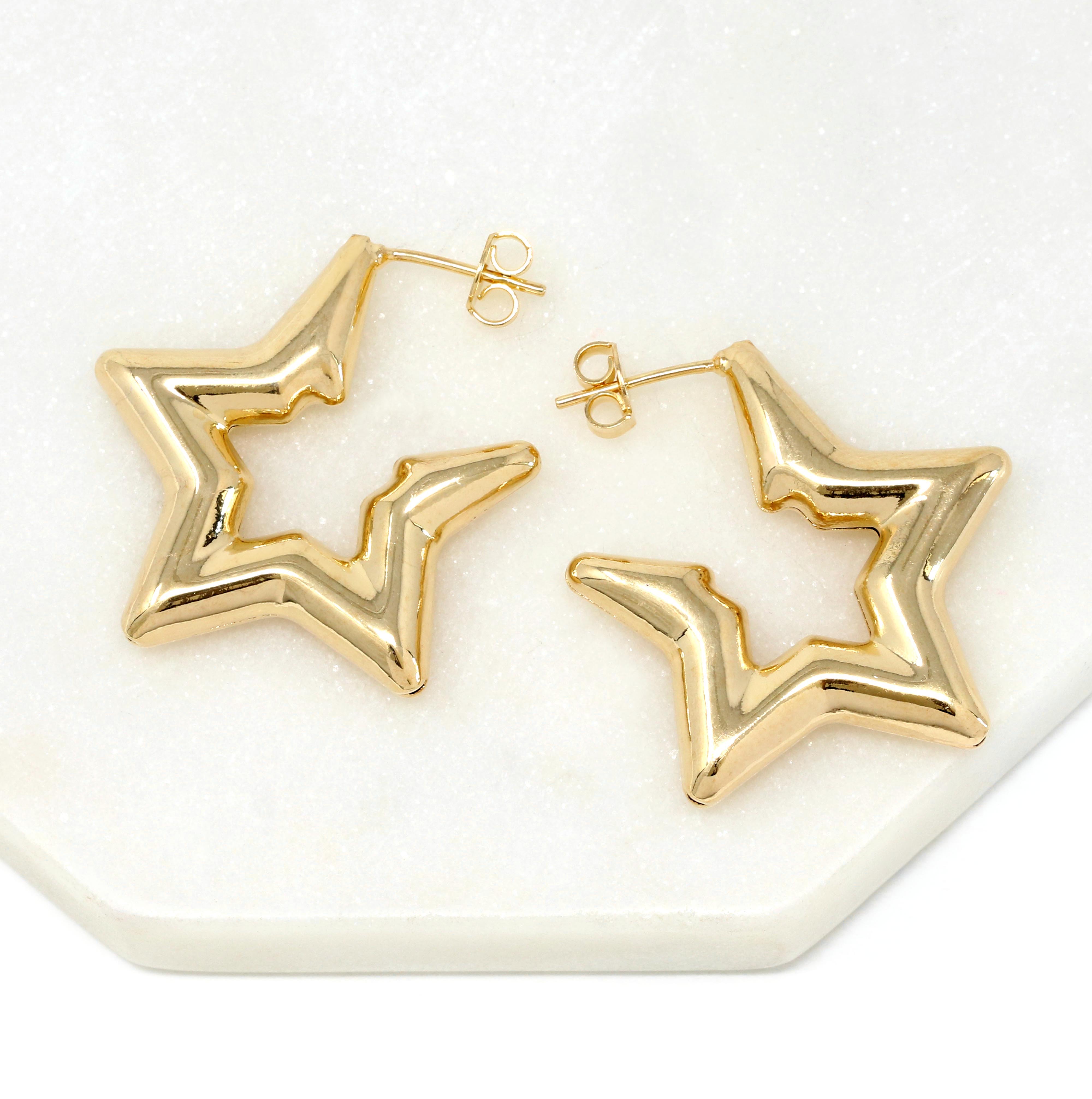 18k Gold Filled Star Hallowed Ball Earrings Wholesale Jewelry Supplies