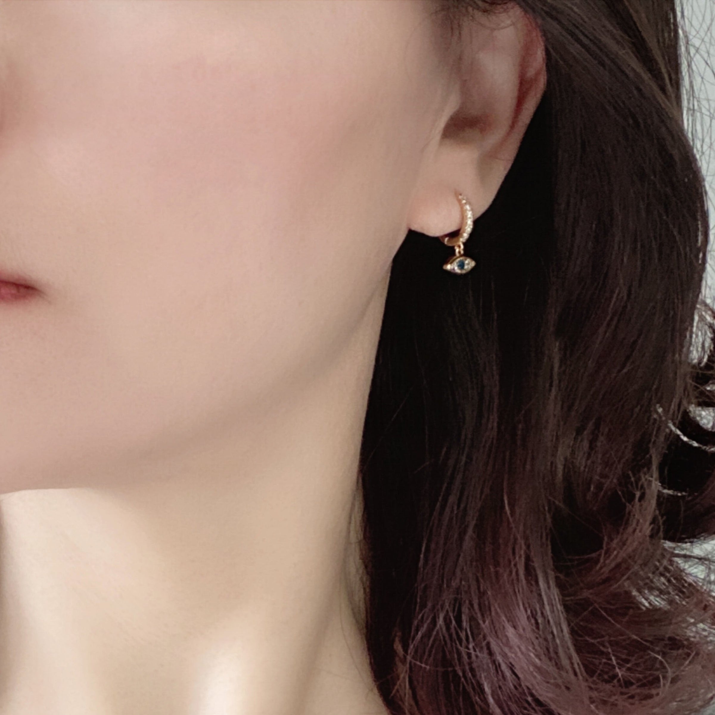 Gold Filled Evil Eye Huggie Earrings