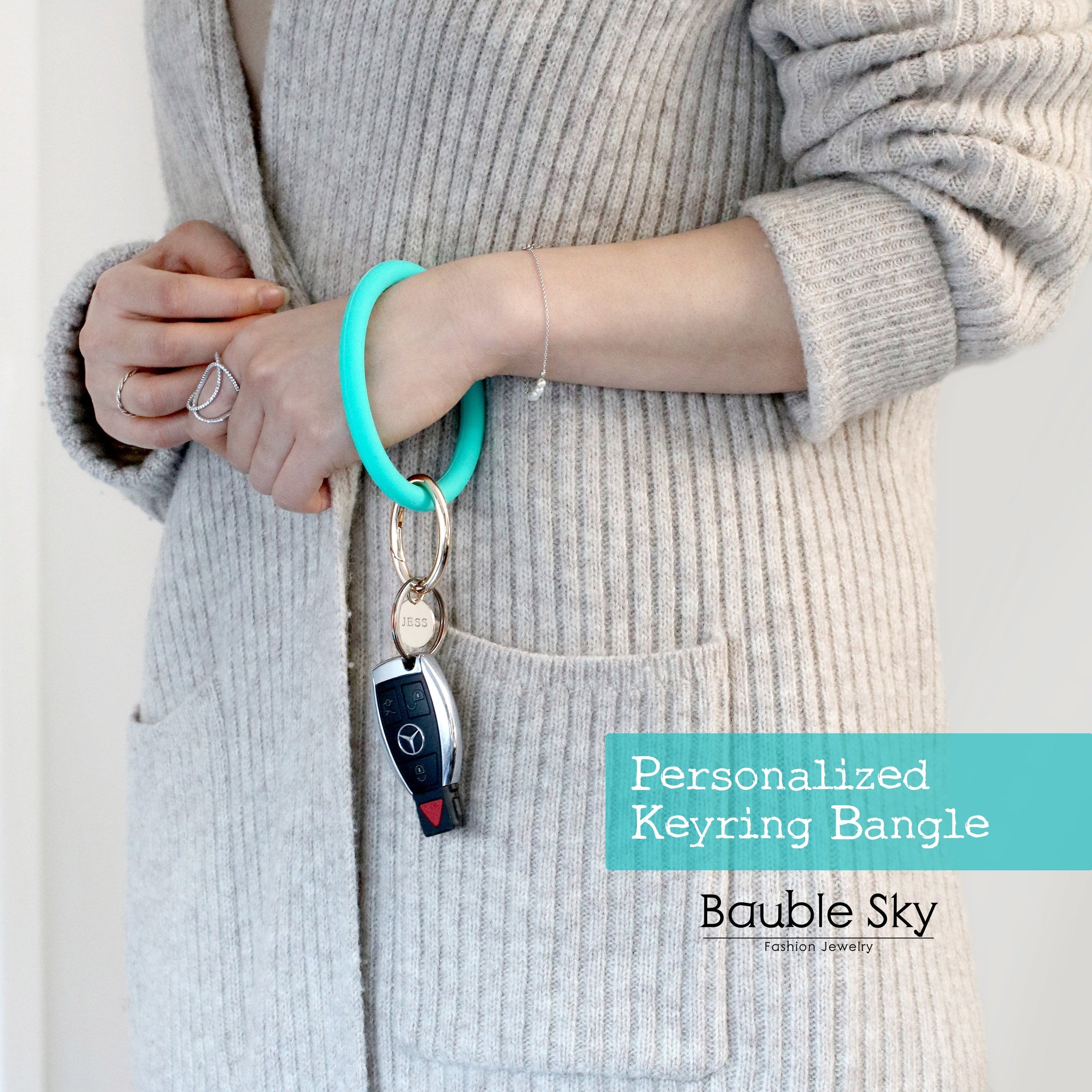 Personalized Silicone Key Ring Bracelet with Hexagon - Bauble Sky