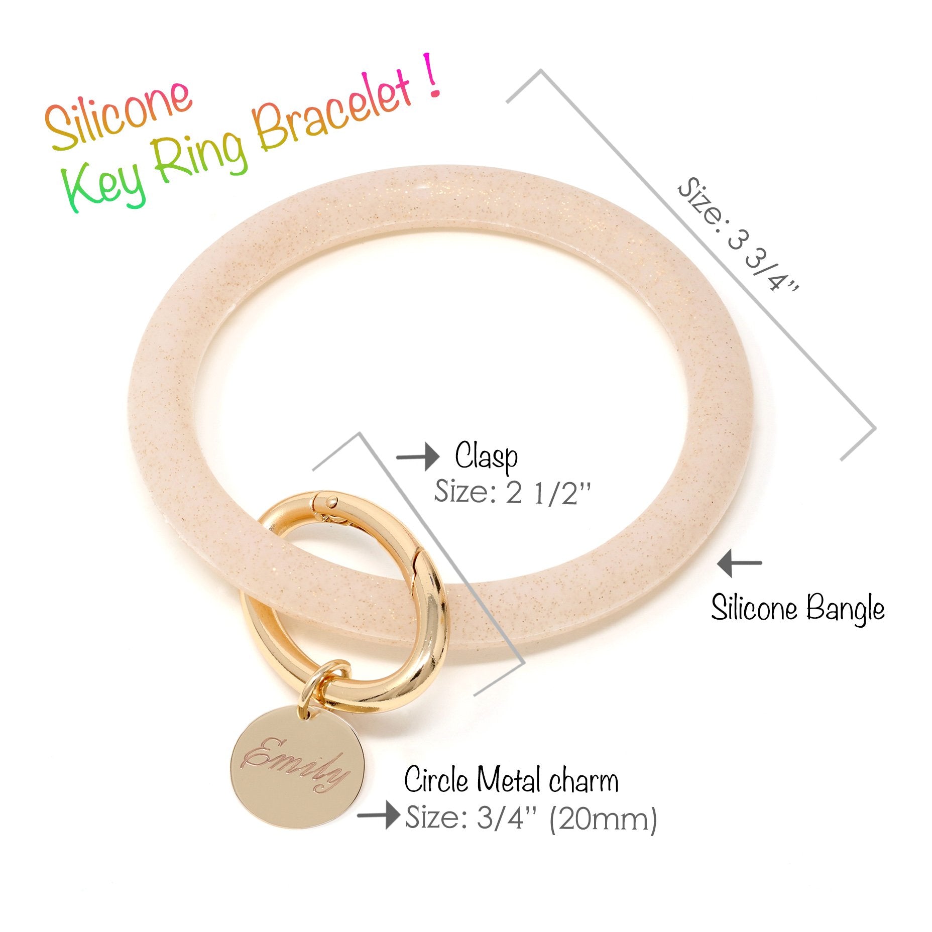 Personalized Silicone Key Ring Bracelet with Circle charm - Bauble Sky