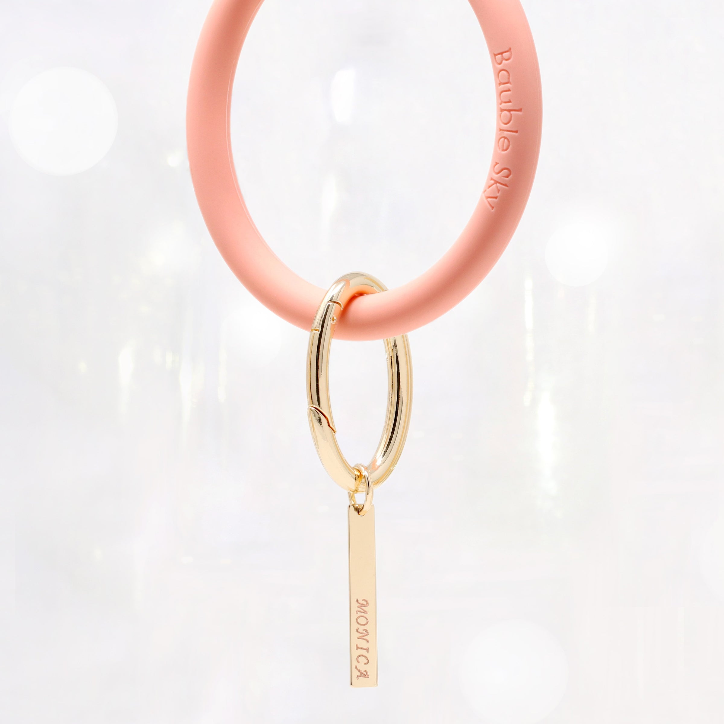 Personalized Silicone Key Ring Bracelet with Bar charm - Bauble Sky