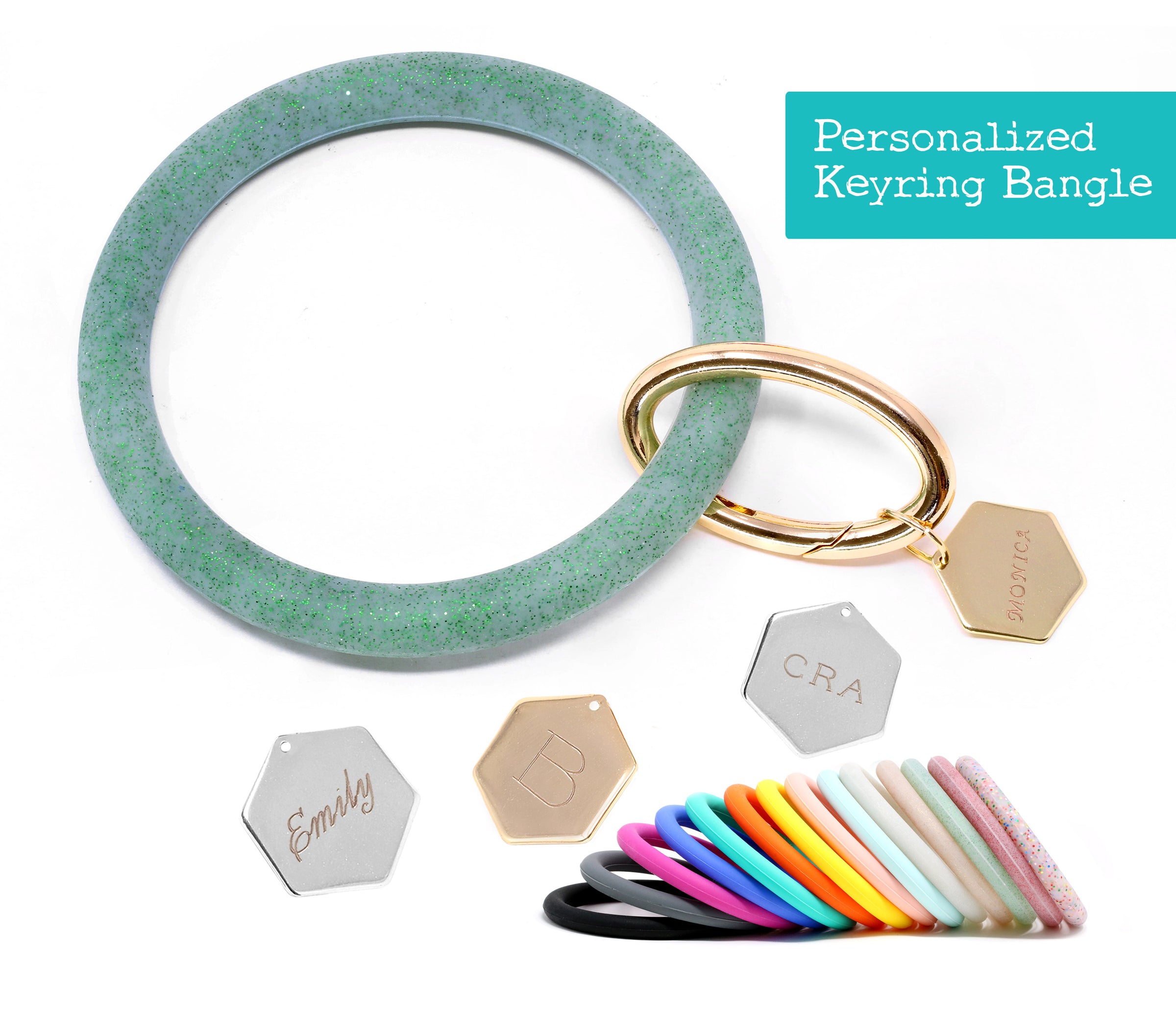 Personalized Silicone Keyring Bracelet with Hexagon - Bauble Sky