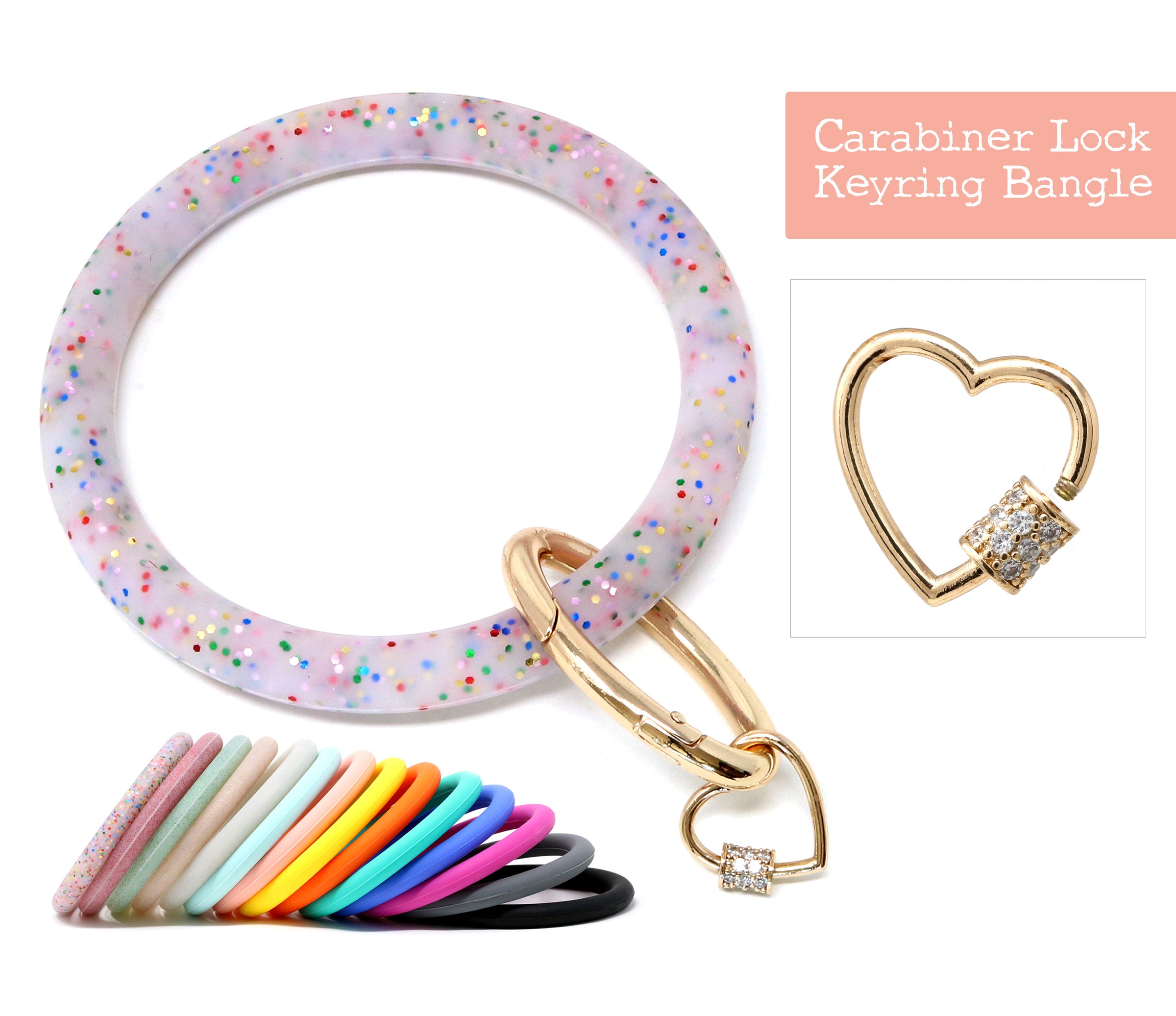 Silicone Keyring Bracelet with Heart Carabiner Lock - Bauble Sky