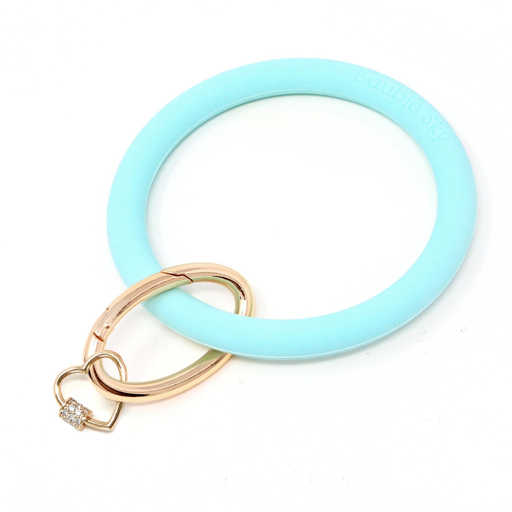 Silicone Key Ring Bracelet with Heart Carabiner Lock - Bauble Sky