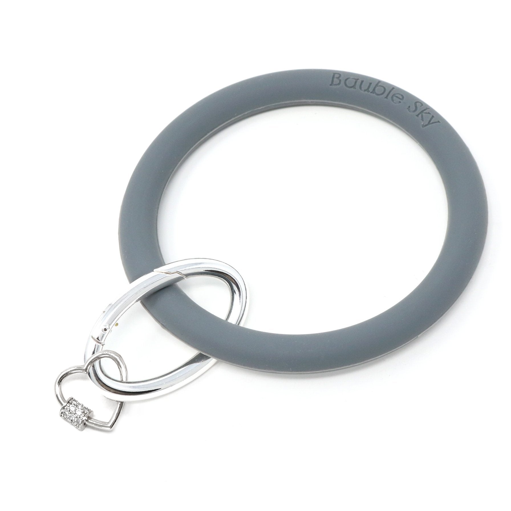 Silicone Key Ring Bracelet with Heart Carabiner Lock - Bauble Sky
