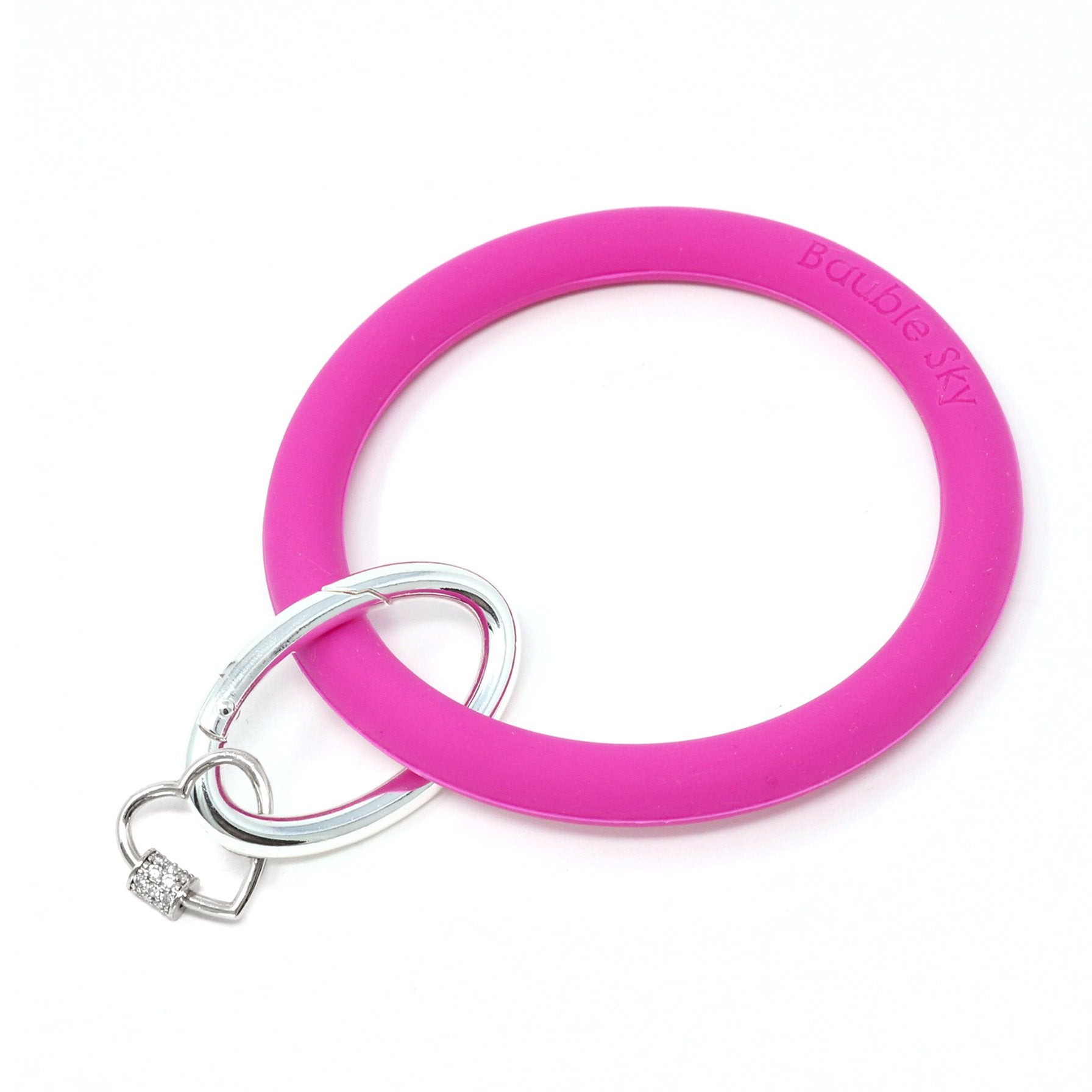 Silicone Key Ring Bracelet with Heart Carabiner Lock - Bauble Sky