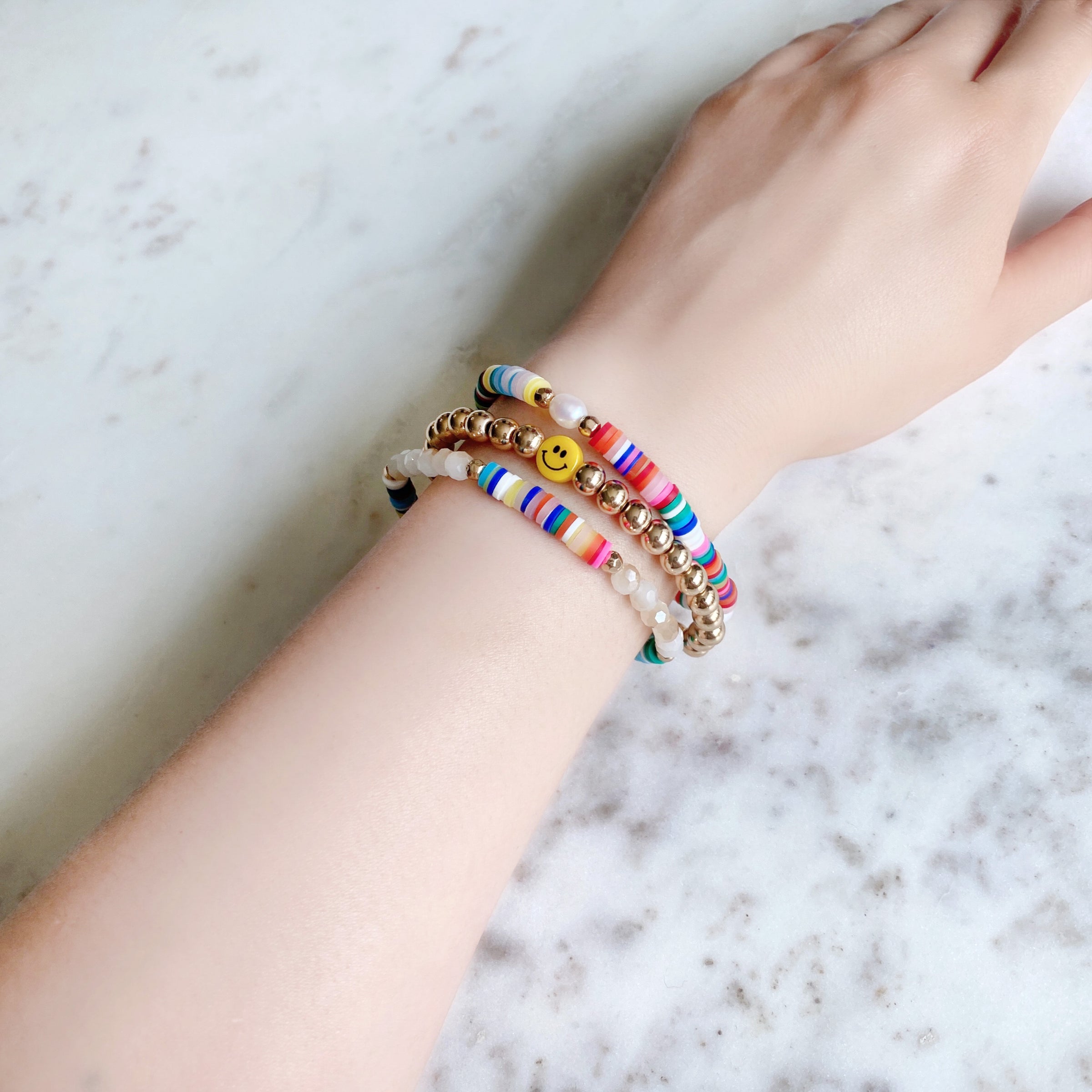 Smiley Face Stackable Set of 3 Bracelets