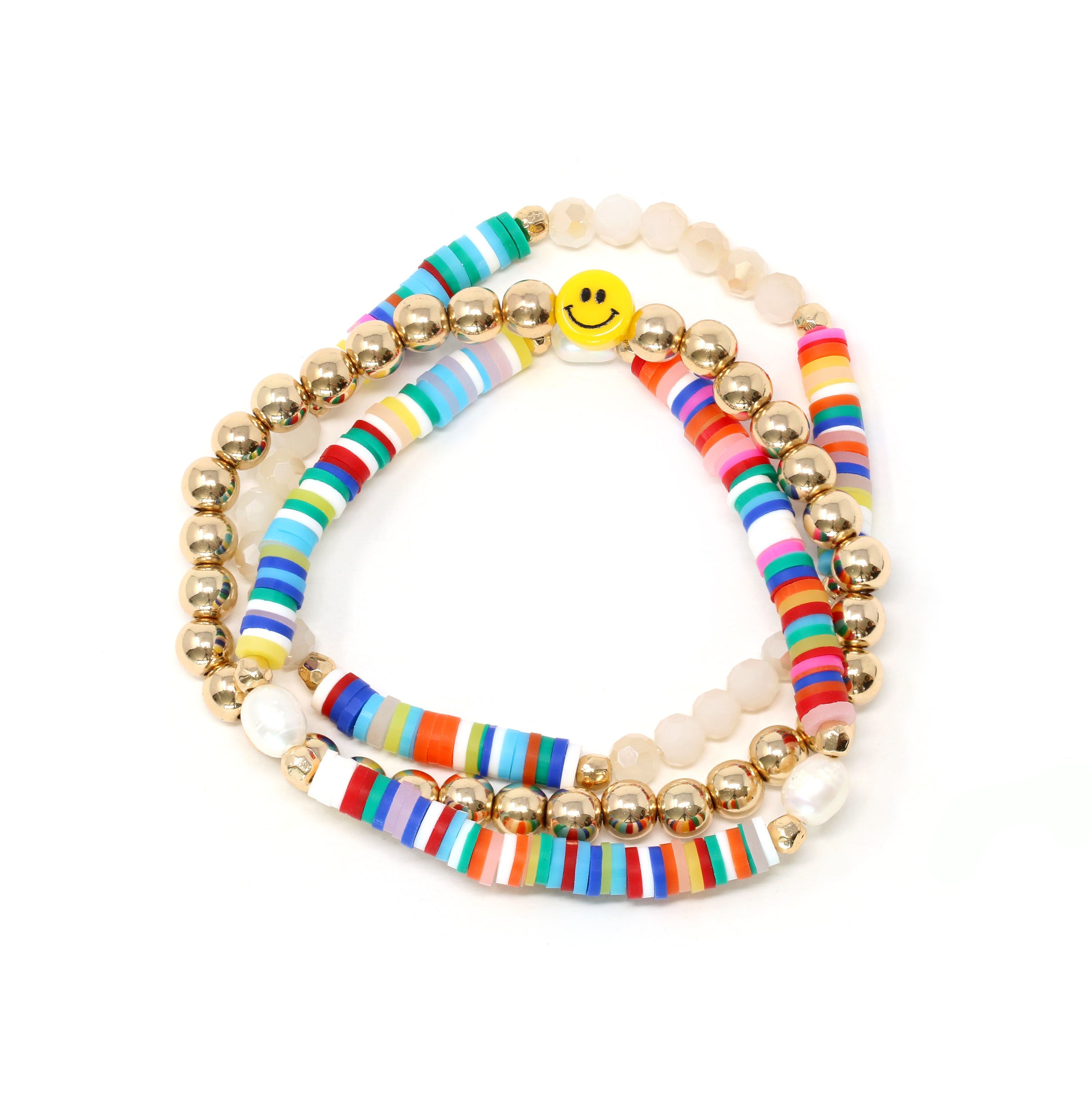 Smiley Face Stackable Set of 3 Bracelets