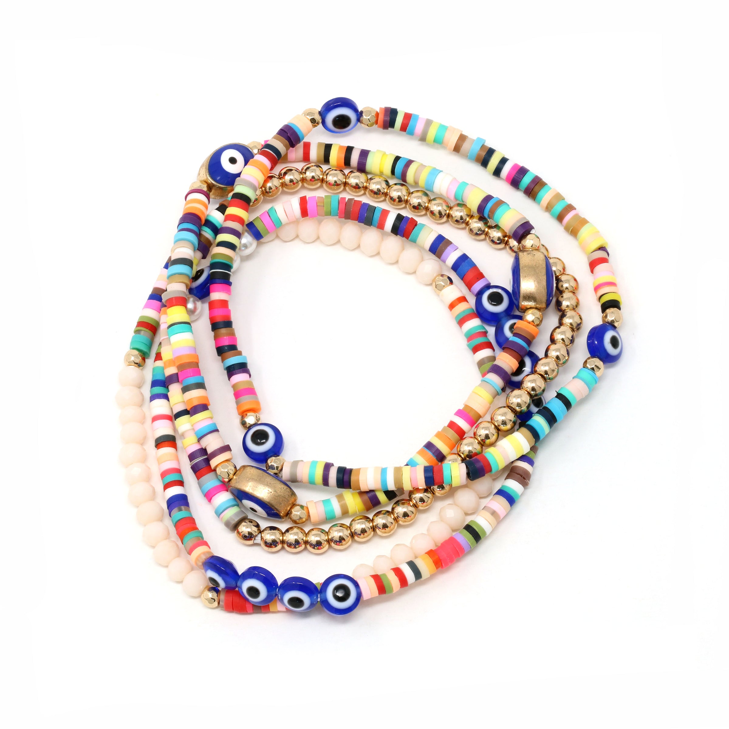 Evil Eye Stackable Set of 5 Bracelets