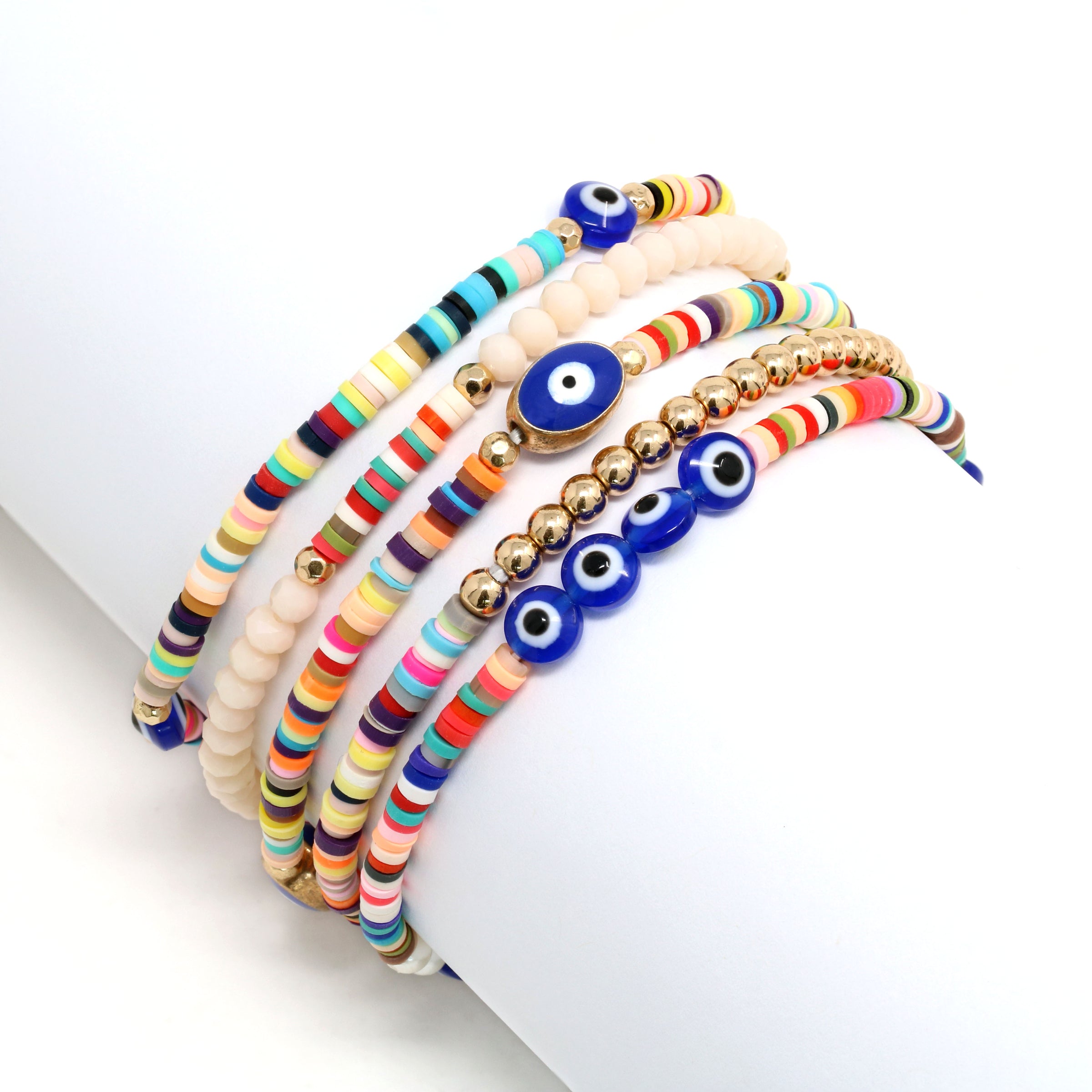 Evil Eye Stackable Set of 5 Bracelets