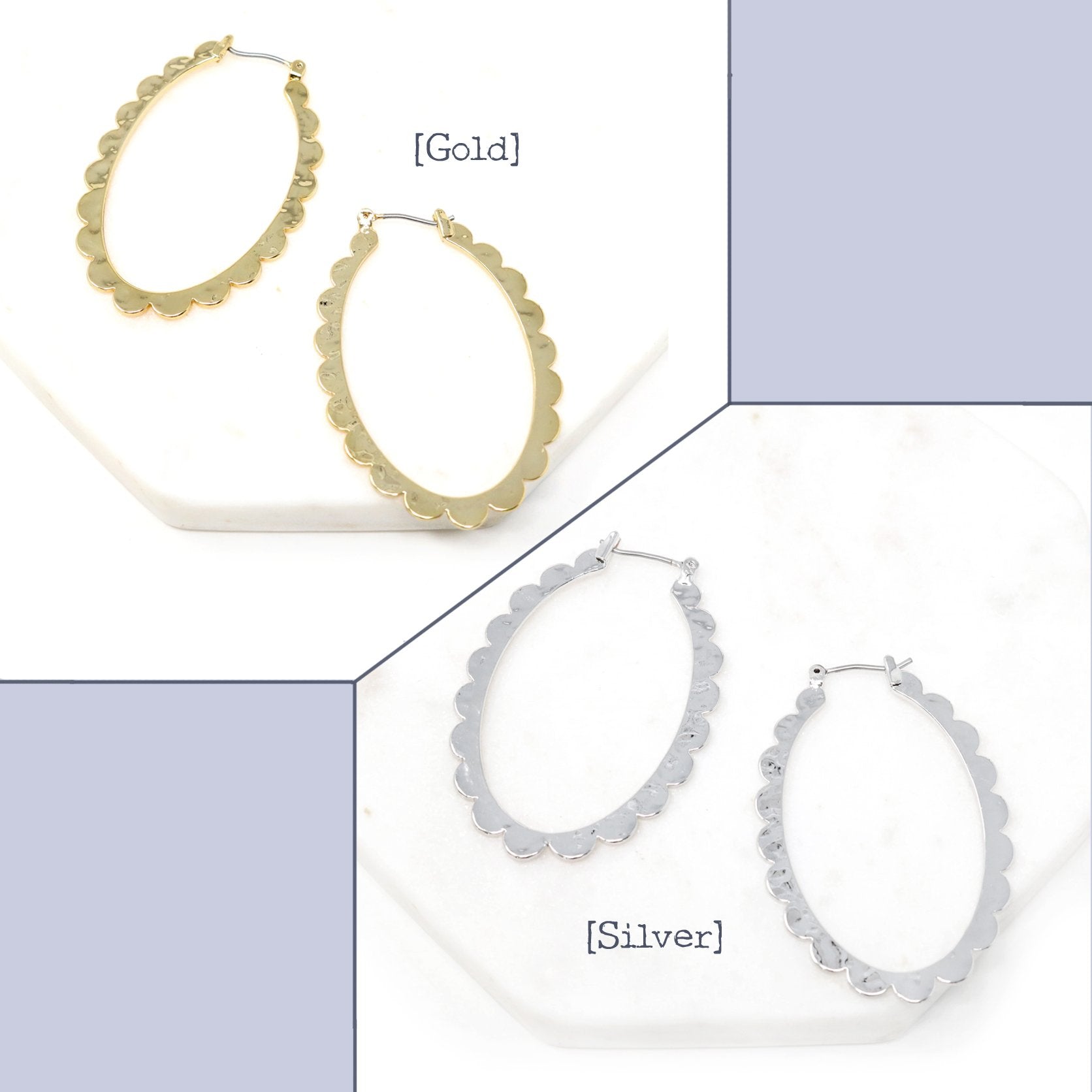 Hammered Metal Oval Hoop Earring - Bauble Sky