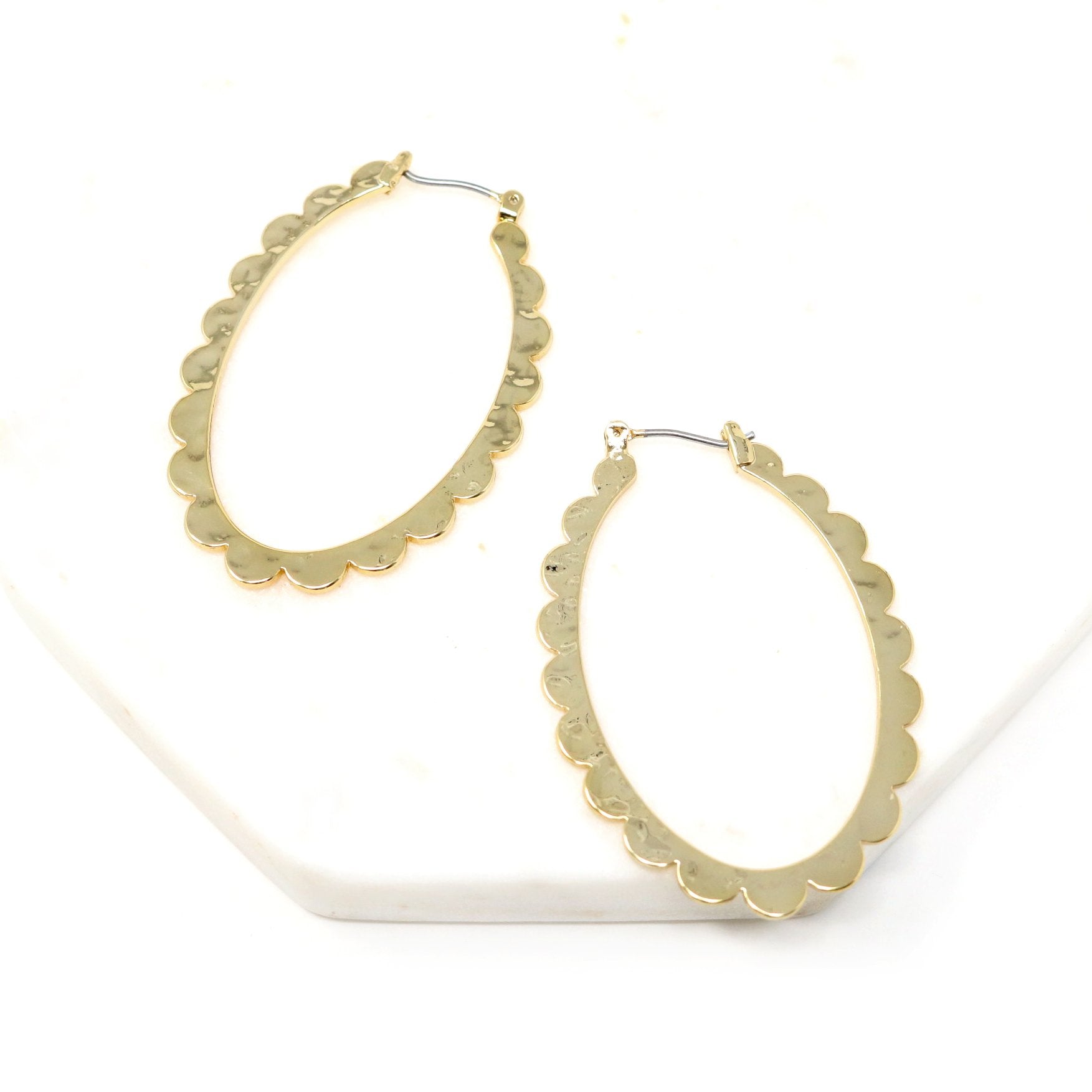 Hammered Metal Oval Hoop Earring - Bauble Sky
