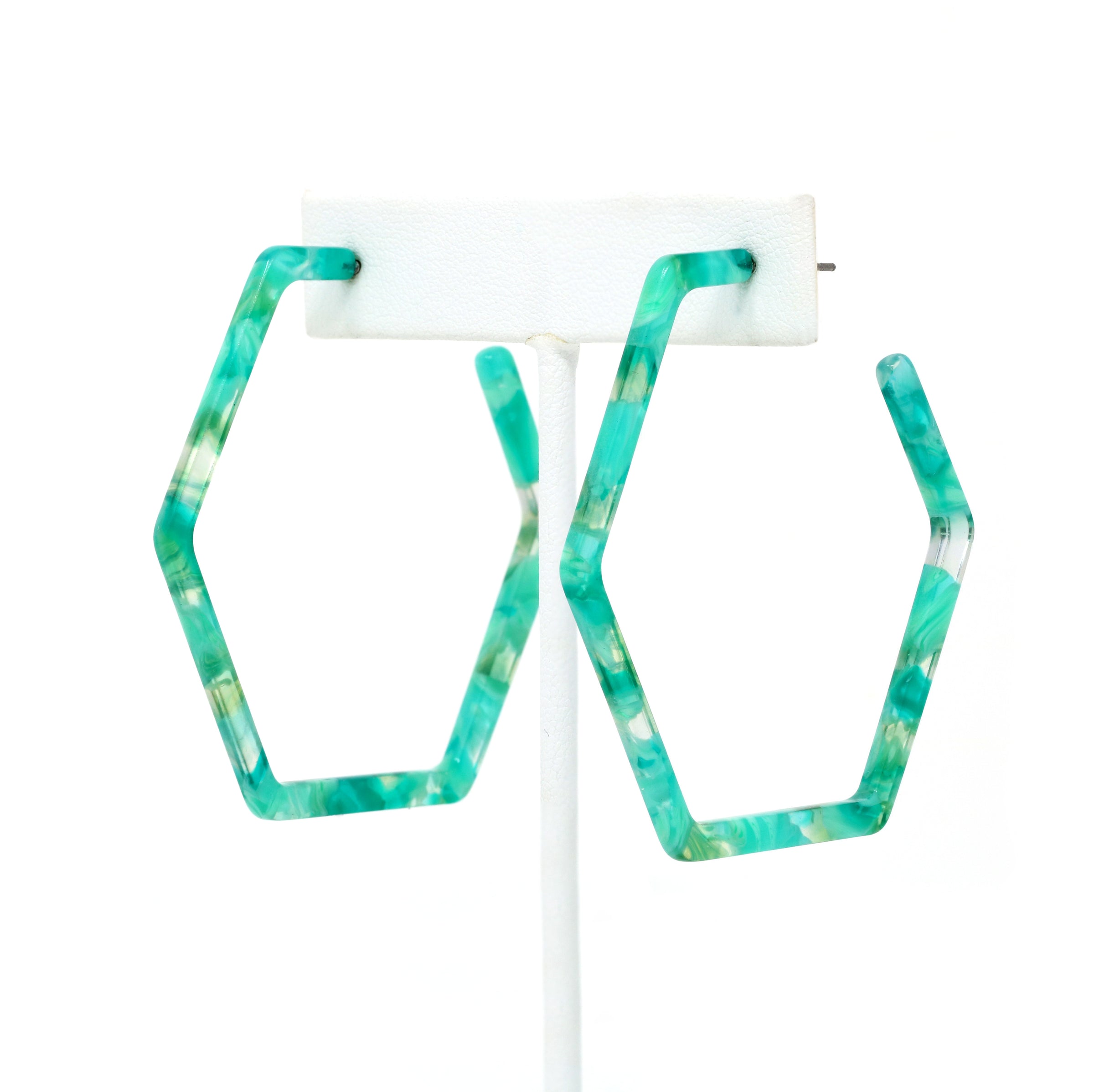 Hexagon Resin Hoop Earrings