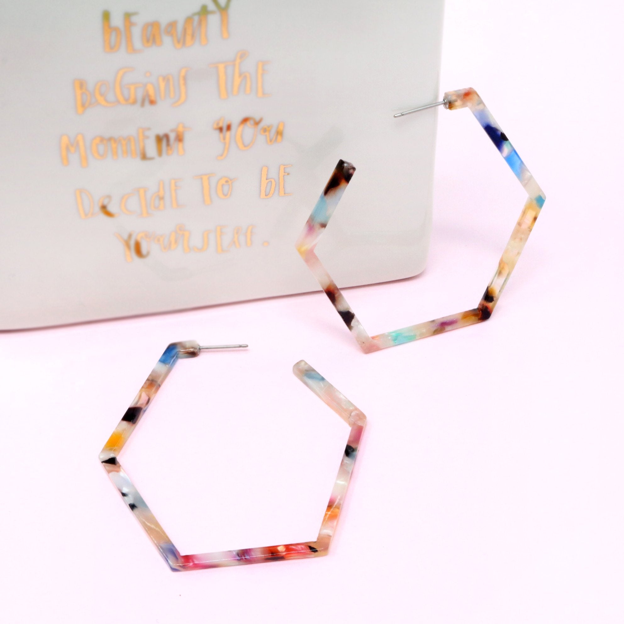 Hexagon Tortoise Hoop Earring - Bauble Sky