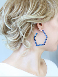Lightweight Modern Hexagon Resin Hoop Earrings