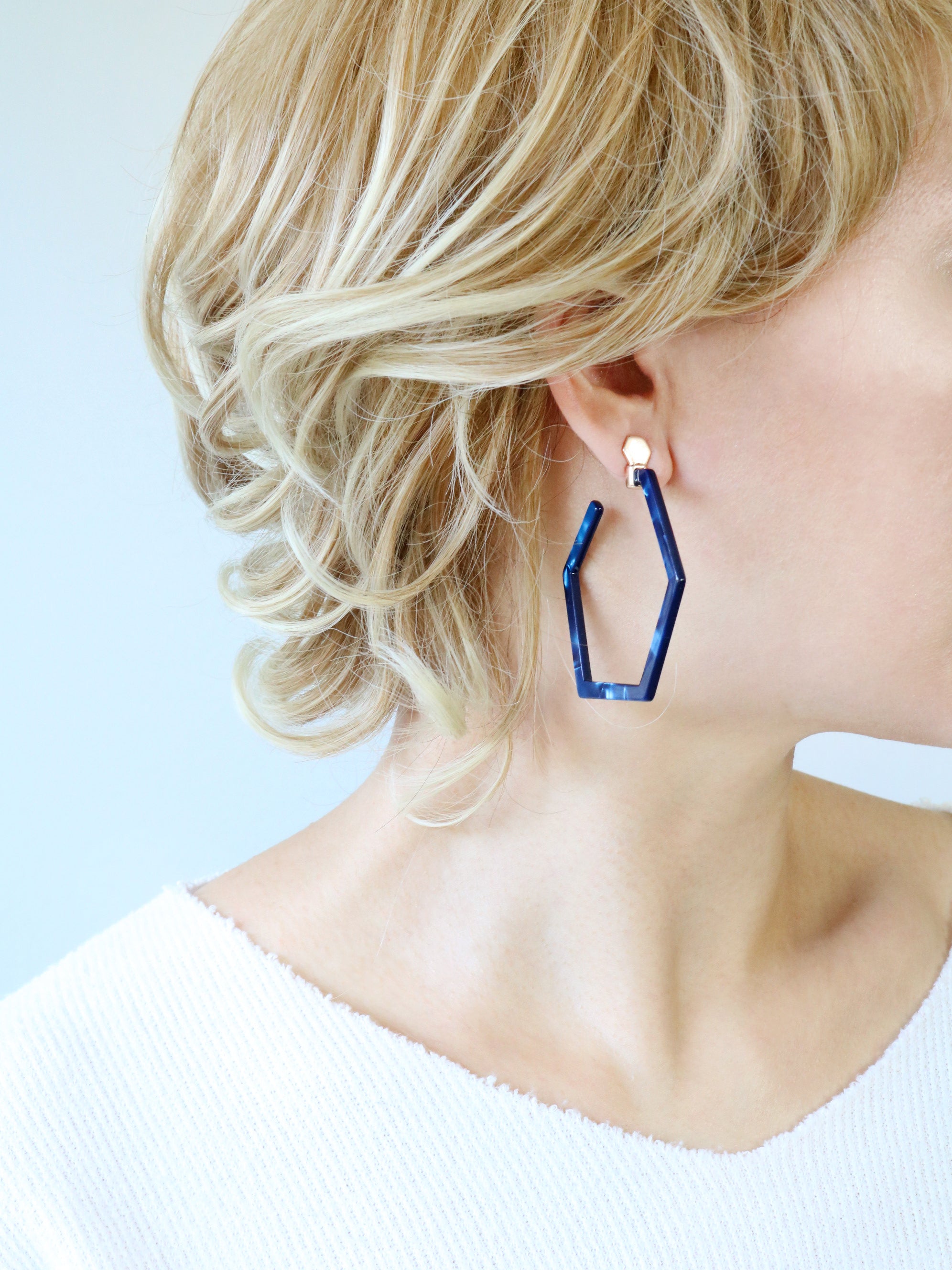 Lightweight Modern Hexagon Resin Hoop Earrings