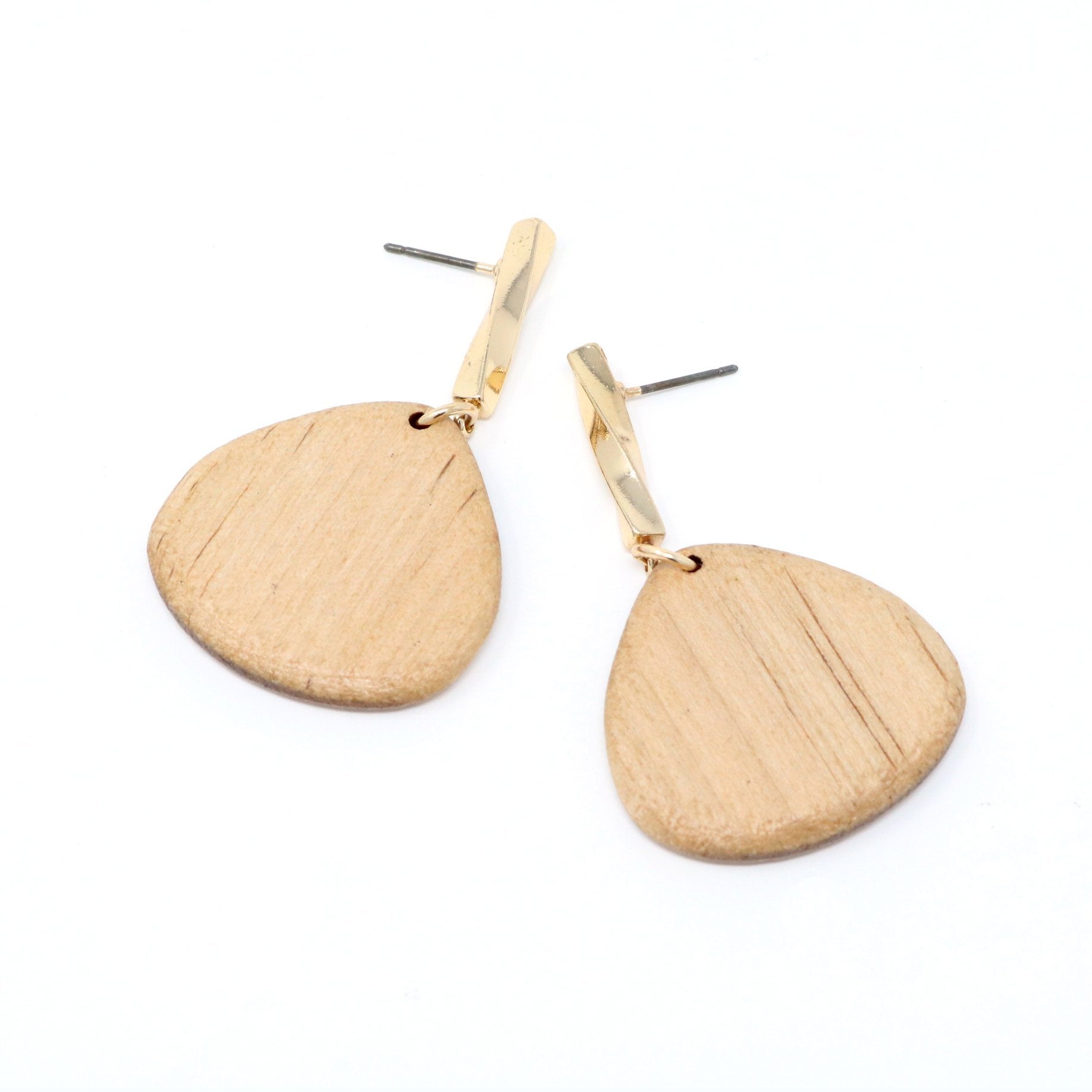 Wooden Geometric Teardrop Dangle & Drop Statement Earring - Bauble Sky