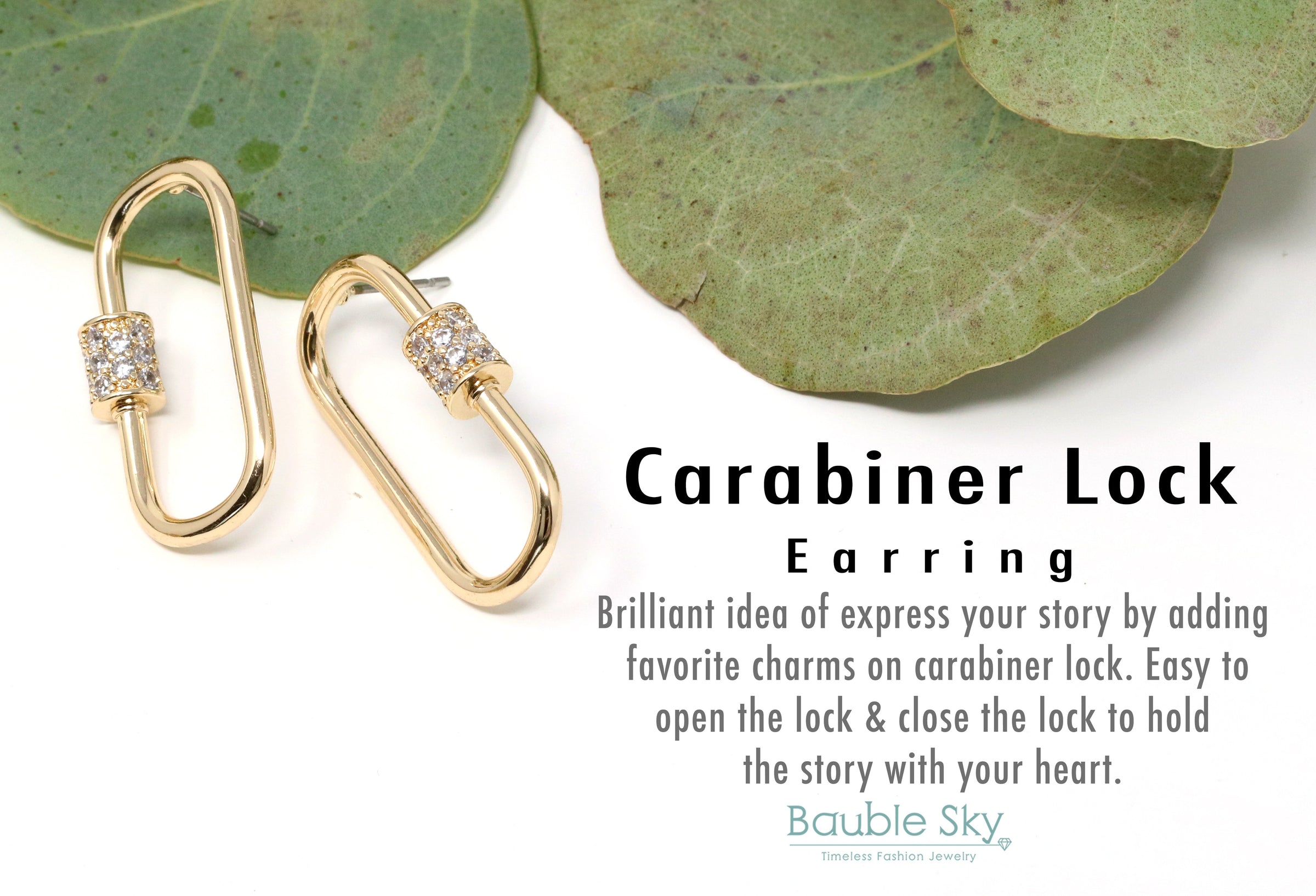 Pave Carabiner Lock Stud Earring - Bauble Sky
