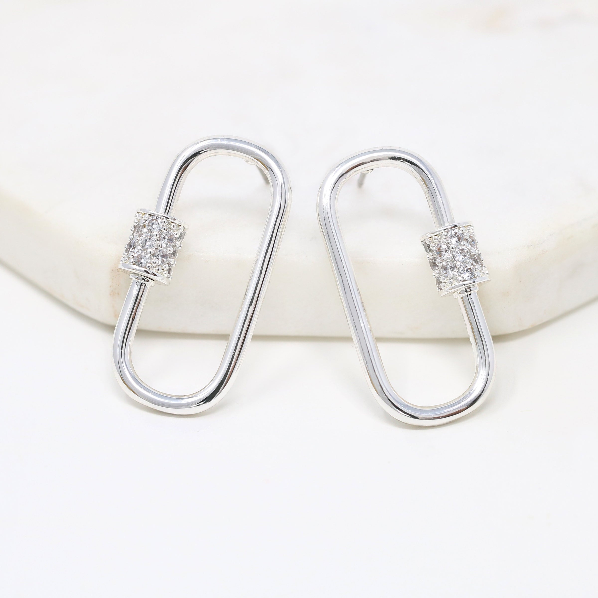 Pave Carabiner Lock Stud Earring - Bauble Sky
