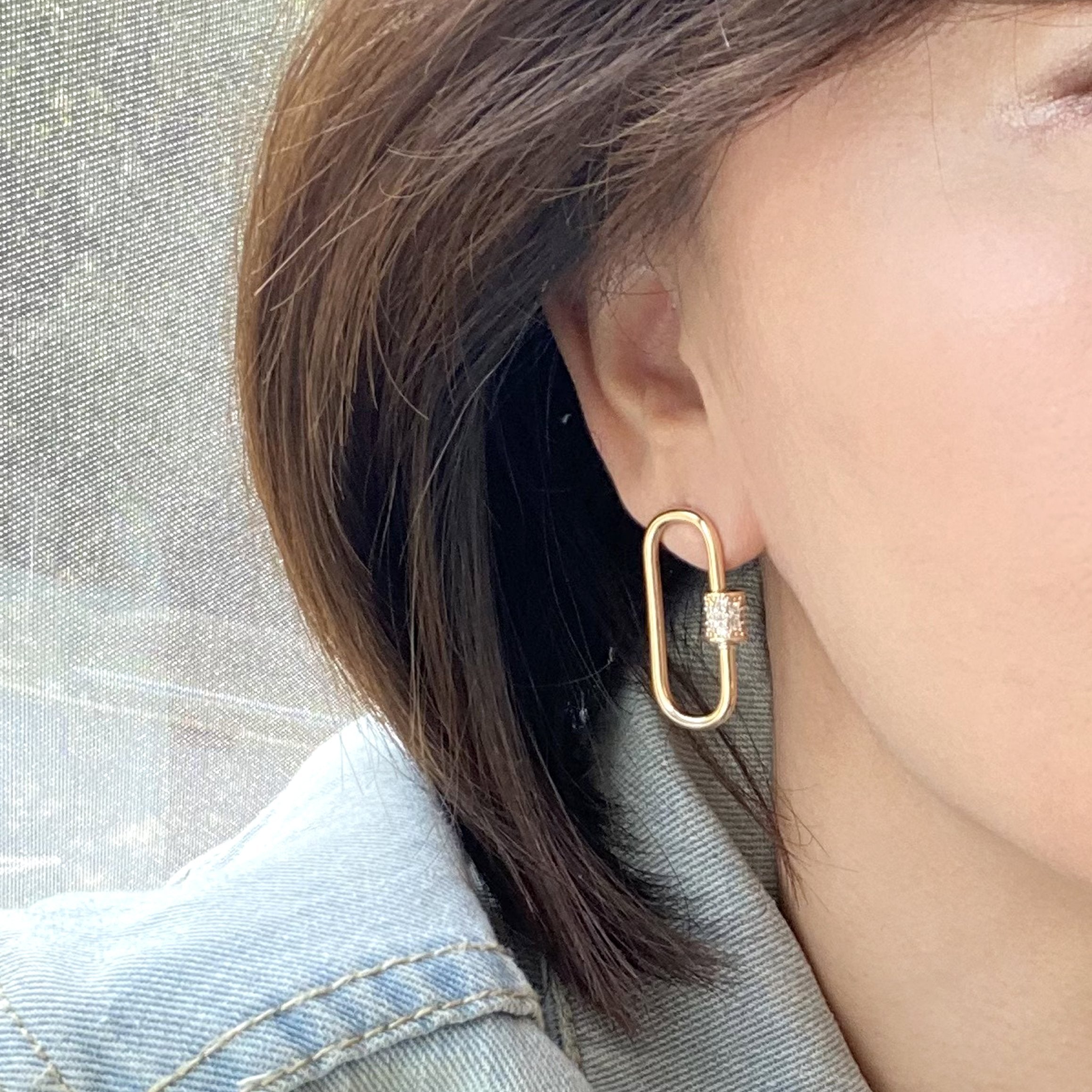 Pave Carabiner Lock Stud Earring - Bauble Sky