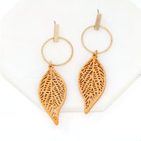 Wooden Leaf Dangle Earrings
