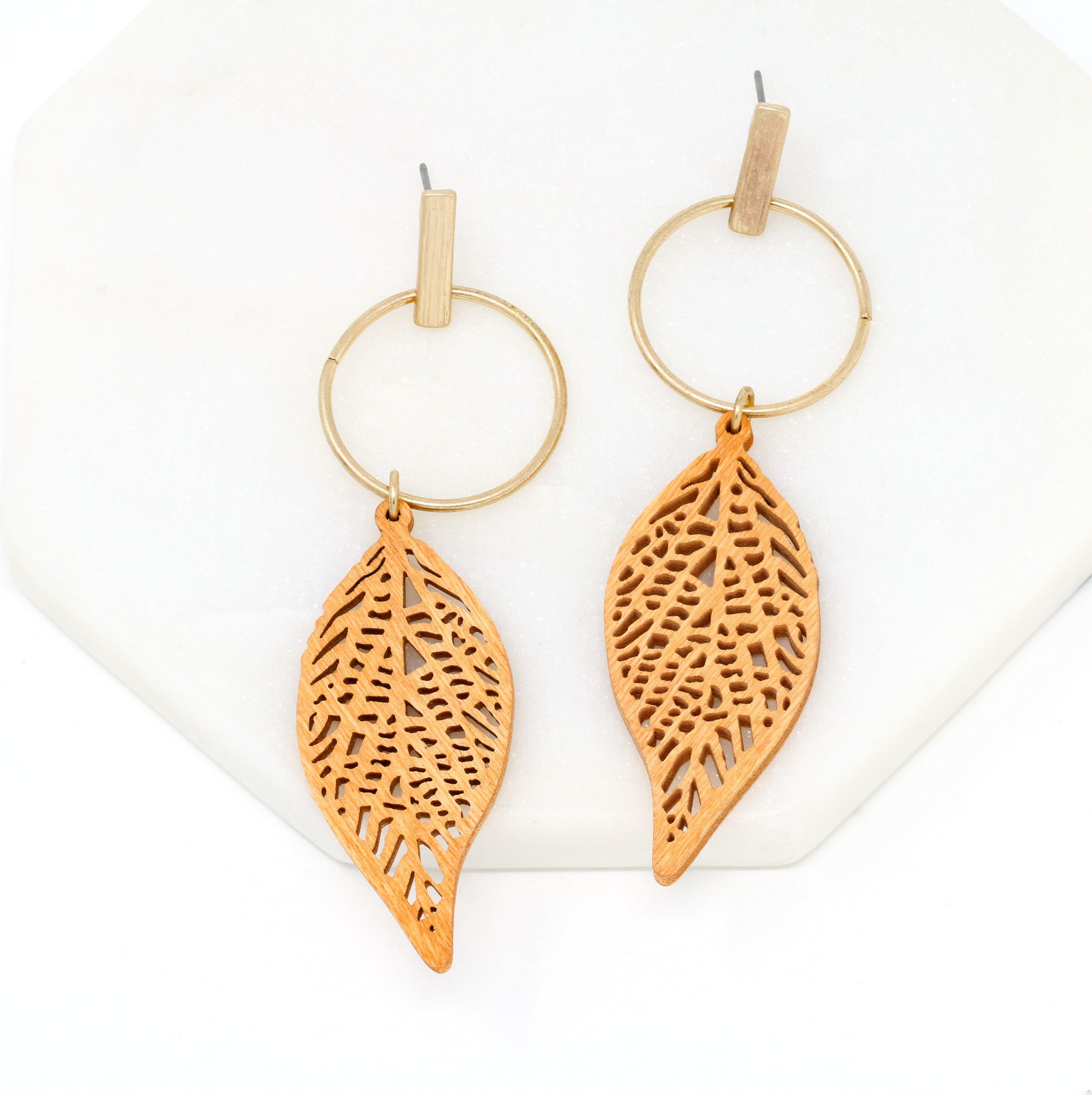 Wooden Leaf Dangle Earrings