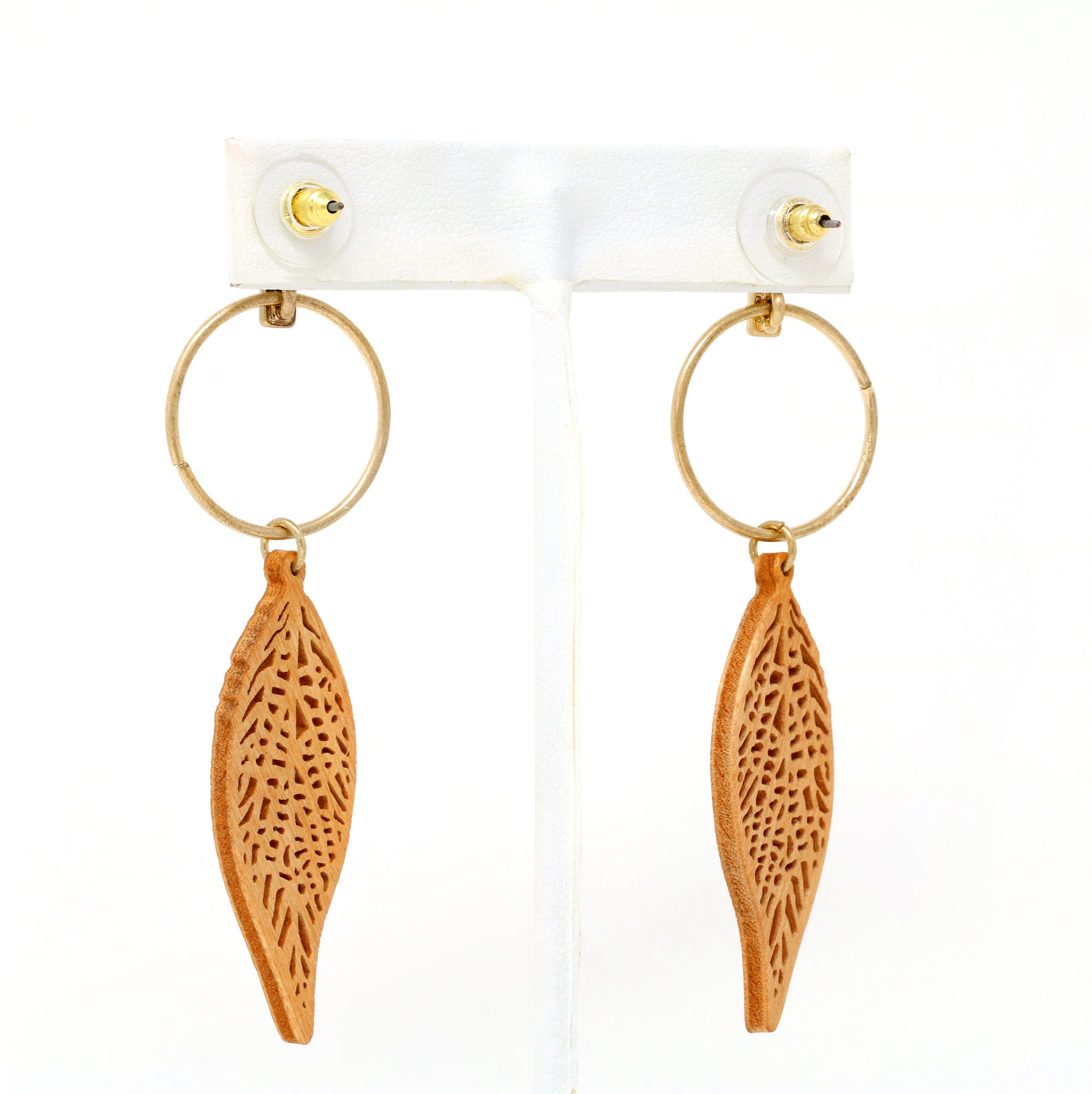 Wooden Leaf Dangle Earrings