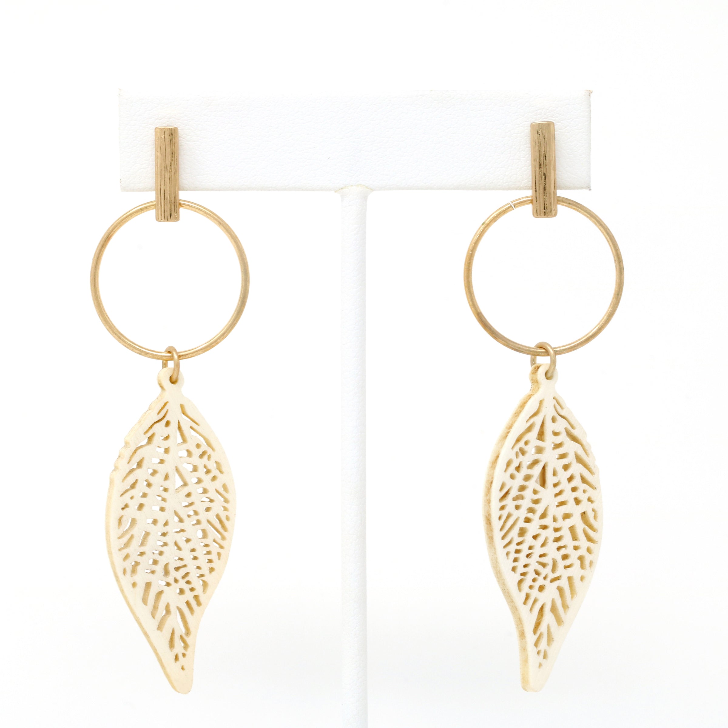 Wooden Leaf Dangle Earrings