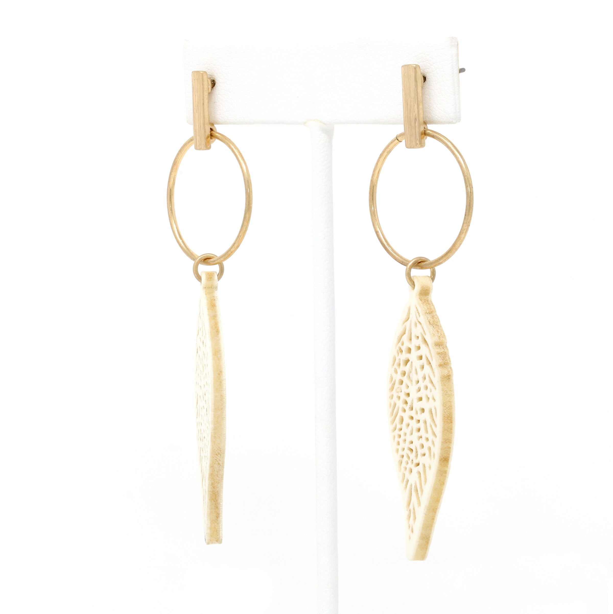 Wooden Leaf Dangle Earrings