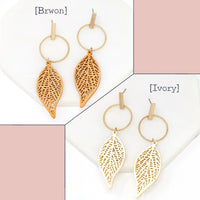 Wooden Leaf Dangle Earrings