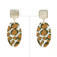 Leopard Print Oval Resin Drop Earrings