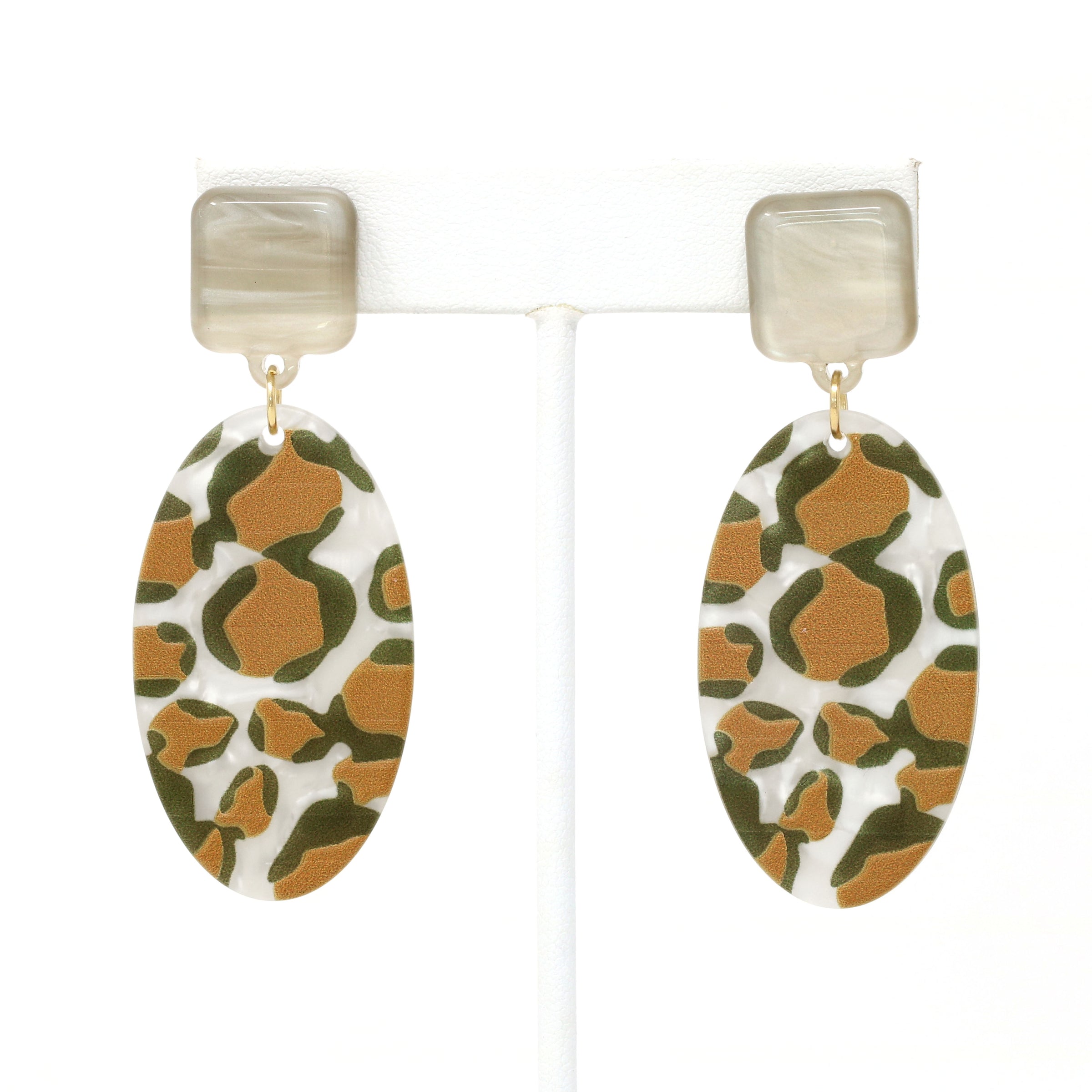 Leopard Print Oval Resin Drop Earrings