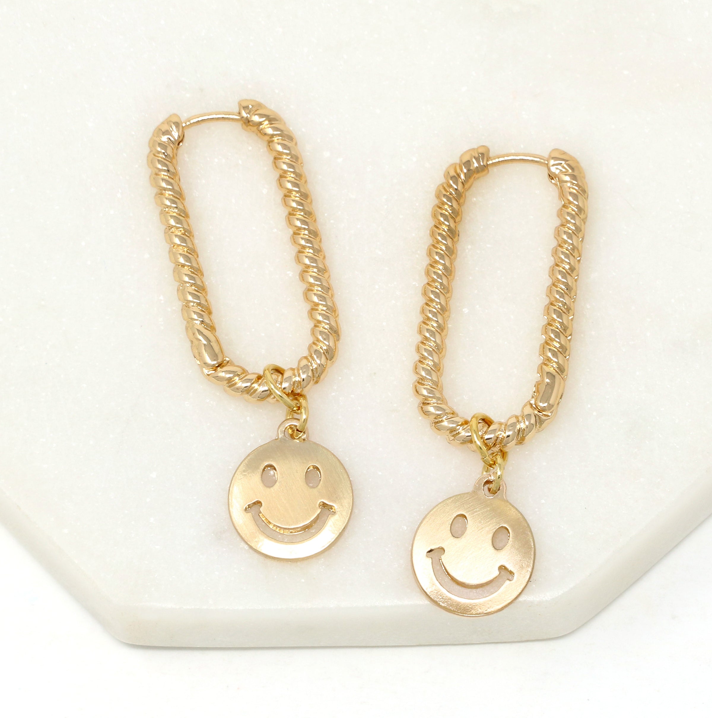 Oval Huggie Earring with Smiley Face